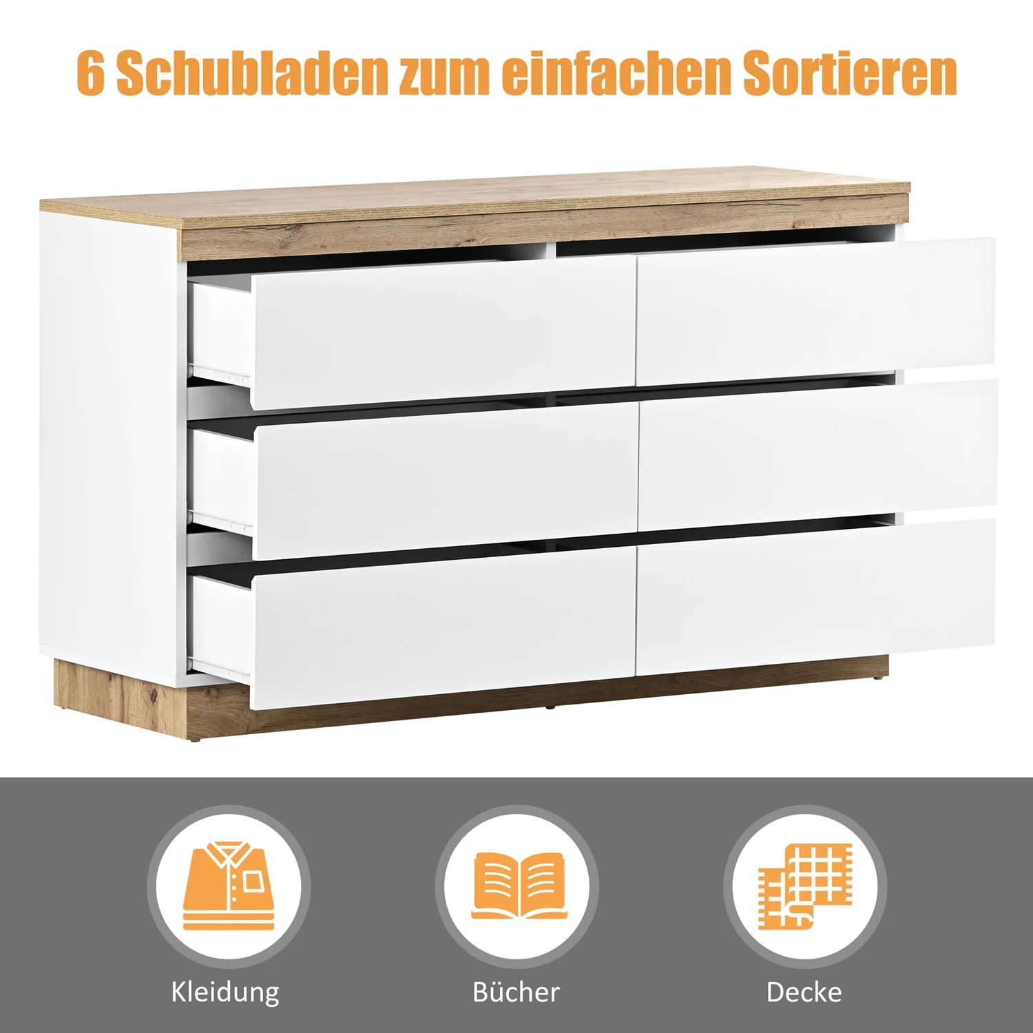 White Cabinet Clothes Dresser Wood Oak Storage Drawers Wardrobe Chest Closet TV Cabinet for Hallway Bedroom Living Room