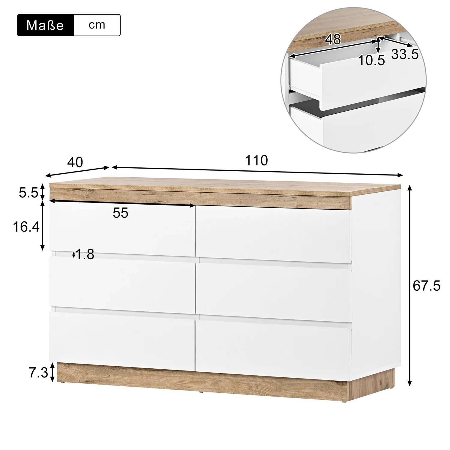White Cabinet Clothes Dresser Wood Oak Storage Drawers Wardrobe Chest Closet TV Cabinet for Hallway Bedroom Living Room