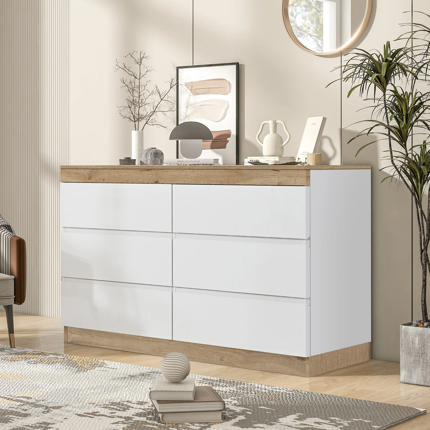 White Cabinet Clothes Dresser Wood Oak Storage Drawers Wardrobe Chest Closet TV Cabinet for Hallway Bedroom Living Room