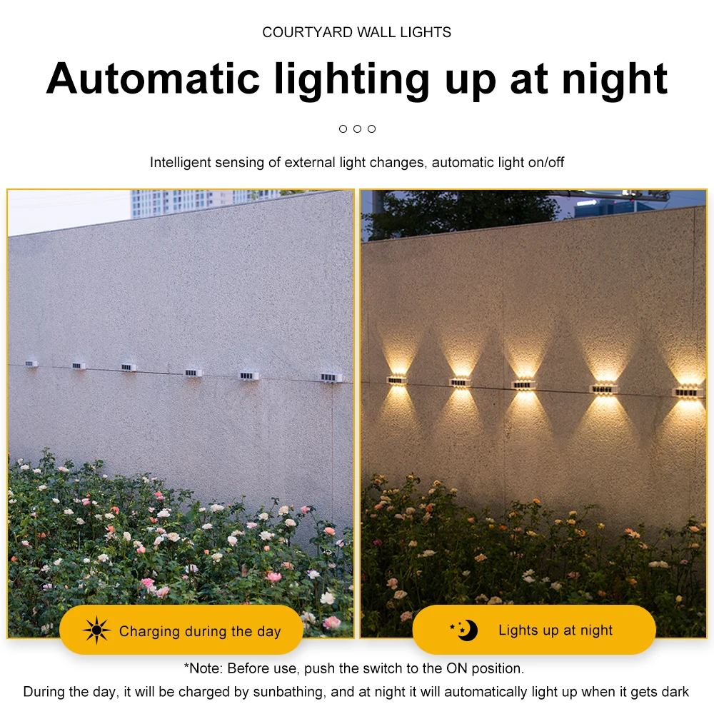 4Pcs Solar Up Down Wall Lights 8LED Warm White Outdoor Waterproof Wall Washer Lamp Auto On/Off Light Control Easy Install for Courtyard Garden Fence Decoration