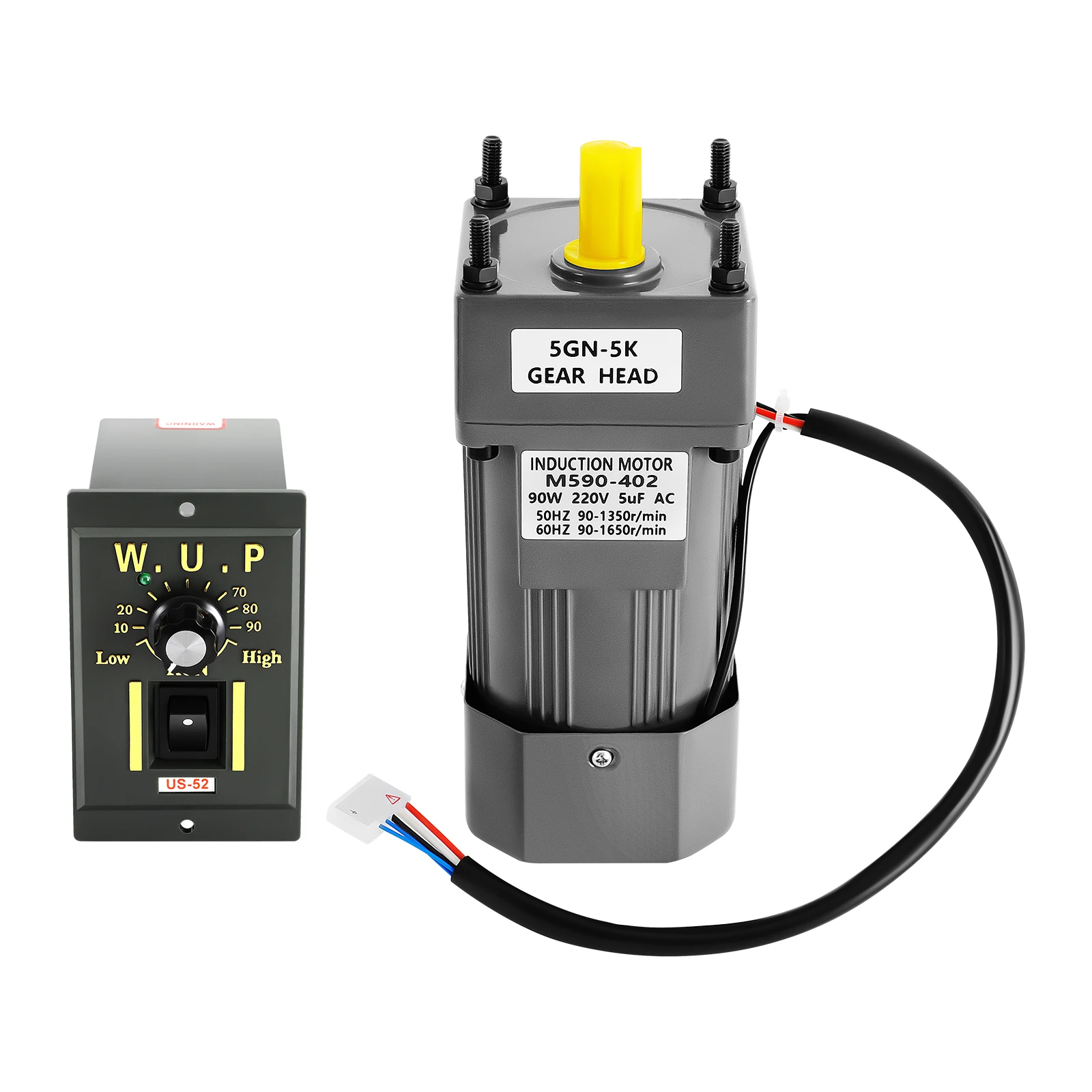 90W 220V 5K AC Gear Motor Electric Speed W/ Variable Speed Adjustable Controller IP54 0-90r/Min Around 60db Low Noise