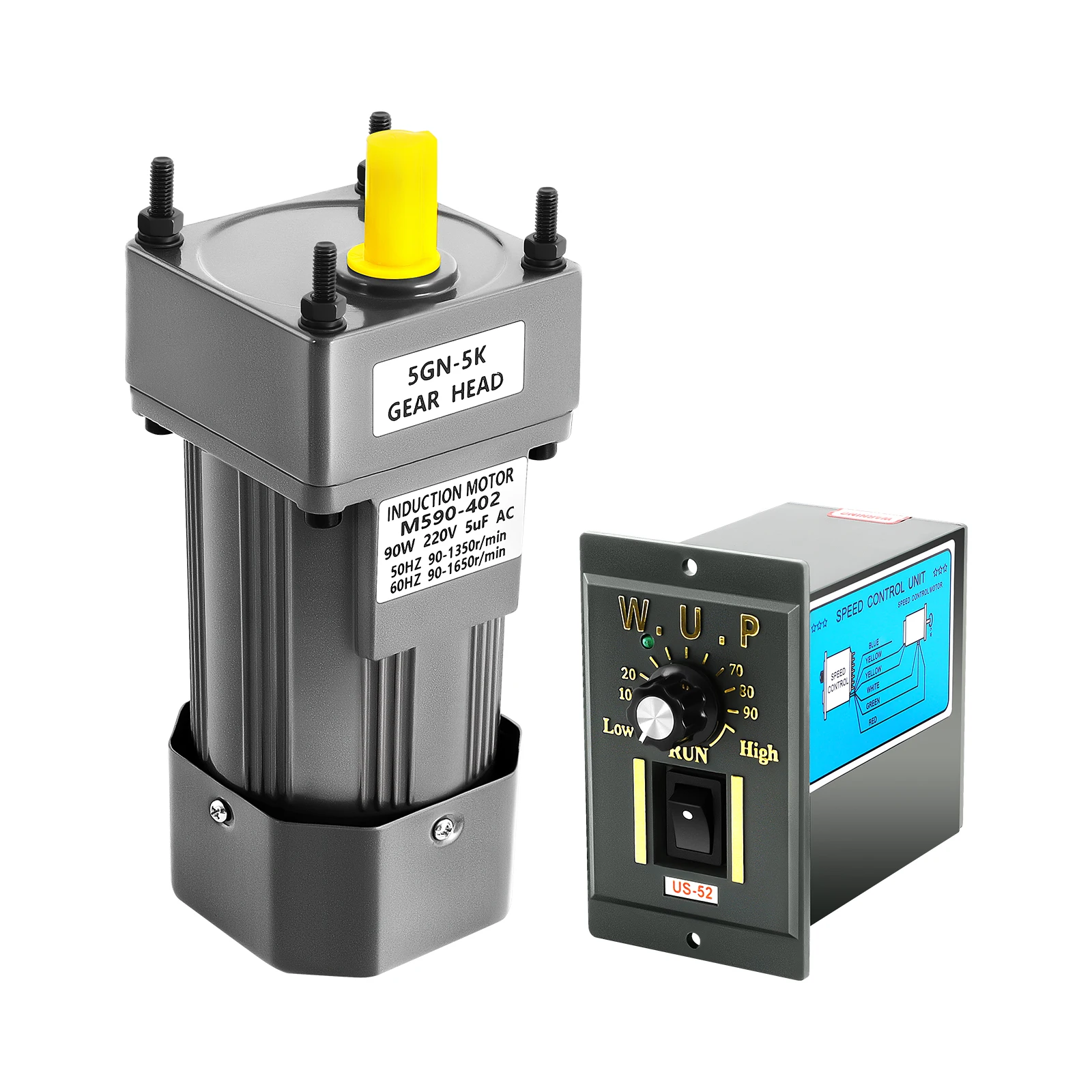 90W 220V 5K AC Gear Motor Electric Speed W/ Variable Speed Adjustable Controller IP54 0-90r/Min Around 60db Low Noise