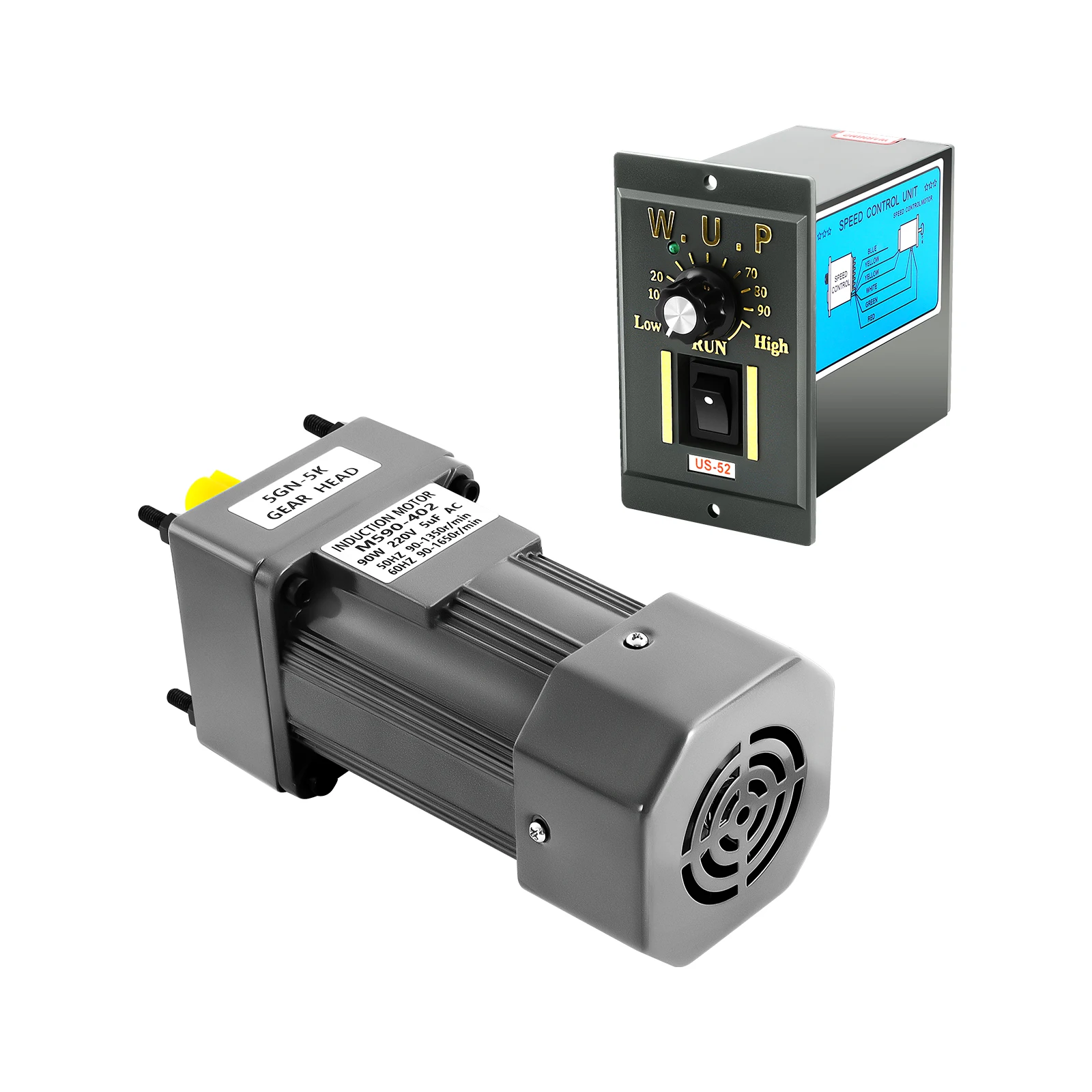 90W 220V 5K AC Gear Motor Electric Speed W/ Variable Speed Adjustable Controller IP54 0-90r/Min Around 60db Low Noise
