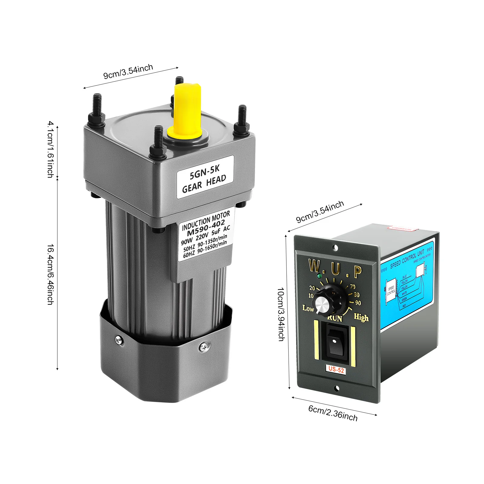 90W 220V 5K AC Gear Motor Electric Speed W/ Variable Speed Adjustable Controller IP54 0-90r/Min Around 60db Low Noise