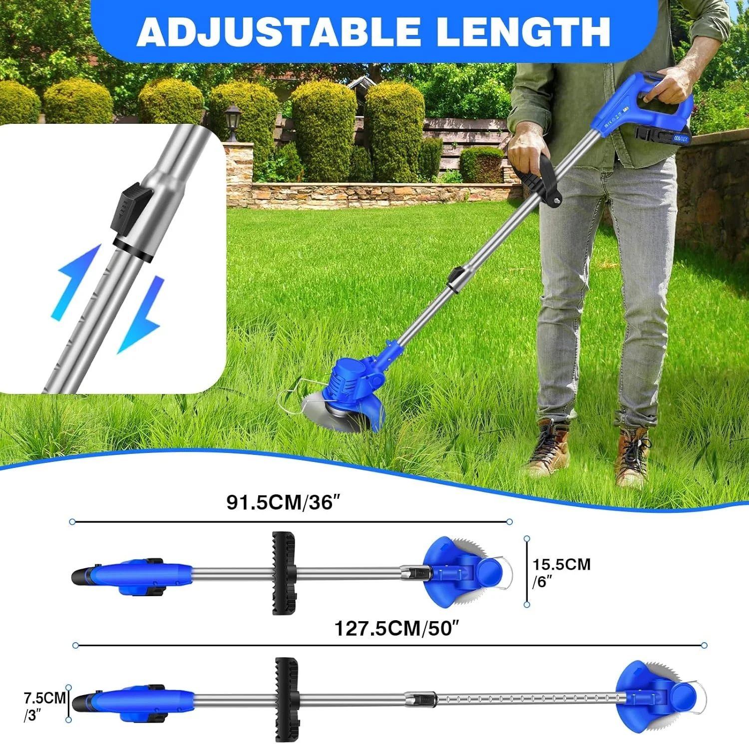 21V Cordless Grass Trimmer Electric Weed Eater, Adjustable Length Lawn Mower, Lightweight Battery Powered Grass Cutter for Garden Backyard Yard Weeding