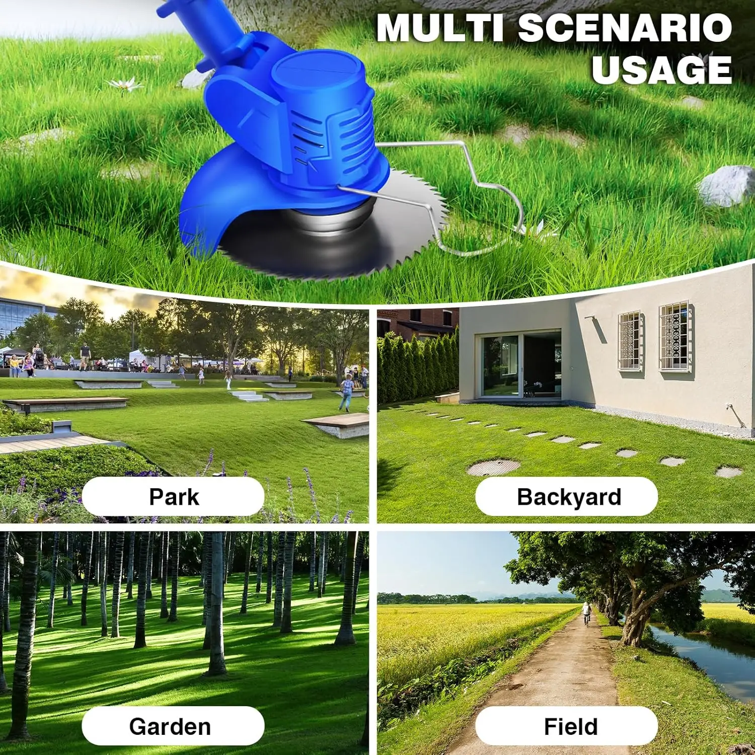 21V Cordless Grass Trimmer Electric Weed Eater, Adjustable Length Lawn Mower, Lightweight Battery Powered Grass Cutter for Garden Backyard Yard Weeding