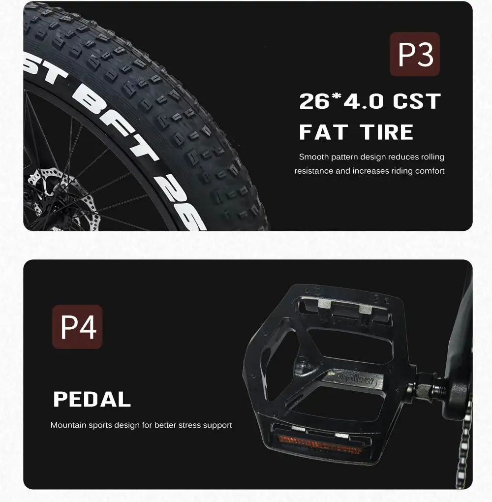 RANDRIDE YX90M Electric Bike, 26'' Fat Tire, 1000W Brushless Motor, 48V13.6Ah Battery, 45km/h Max Speed, 100km Range,