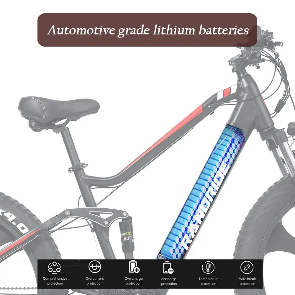RANDRIDE YX90M Electric Bike, 26'' Fat Tire, 1000W Brushless Motor, 48V13.6Ah Battery, 45km/h Max Speed, 100km Range,