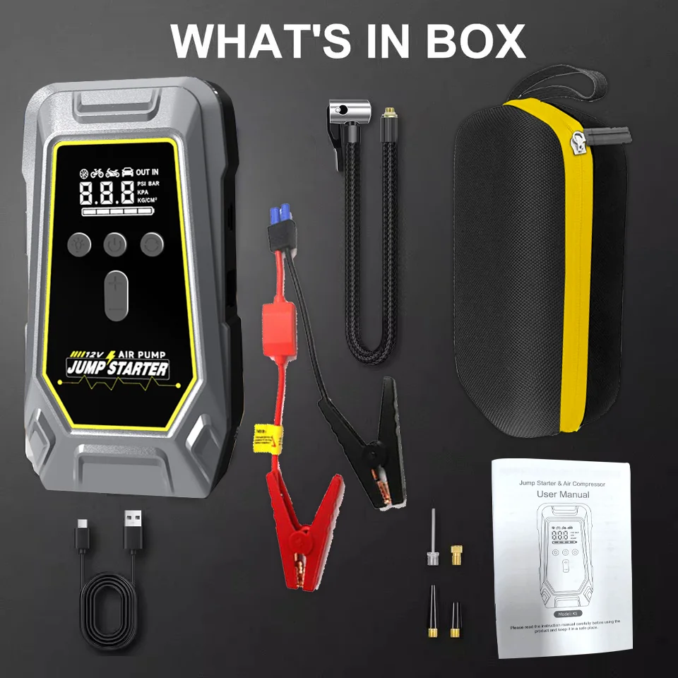 Portable 4 in 1 Pump Air Compressor 4000A Car Jump Starter 59.2Wh Power Bank 12V 150PSI Tire InflatorBattery Booster Buster