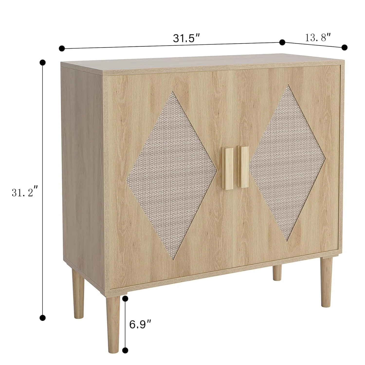 Kitchen Storage Sideboard with Woven Rattan Decorated Doors Liquor Coffee Buffet Cabinet for Living Room, Kitchen, Entryway