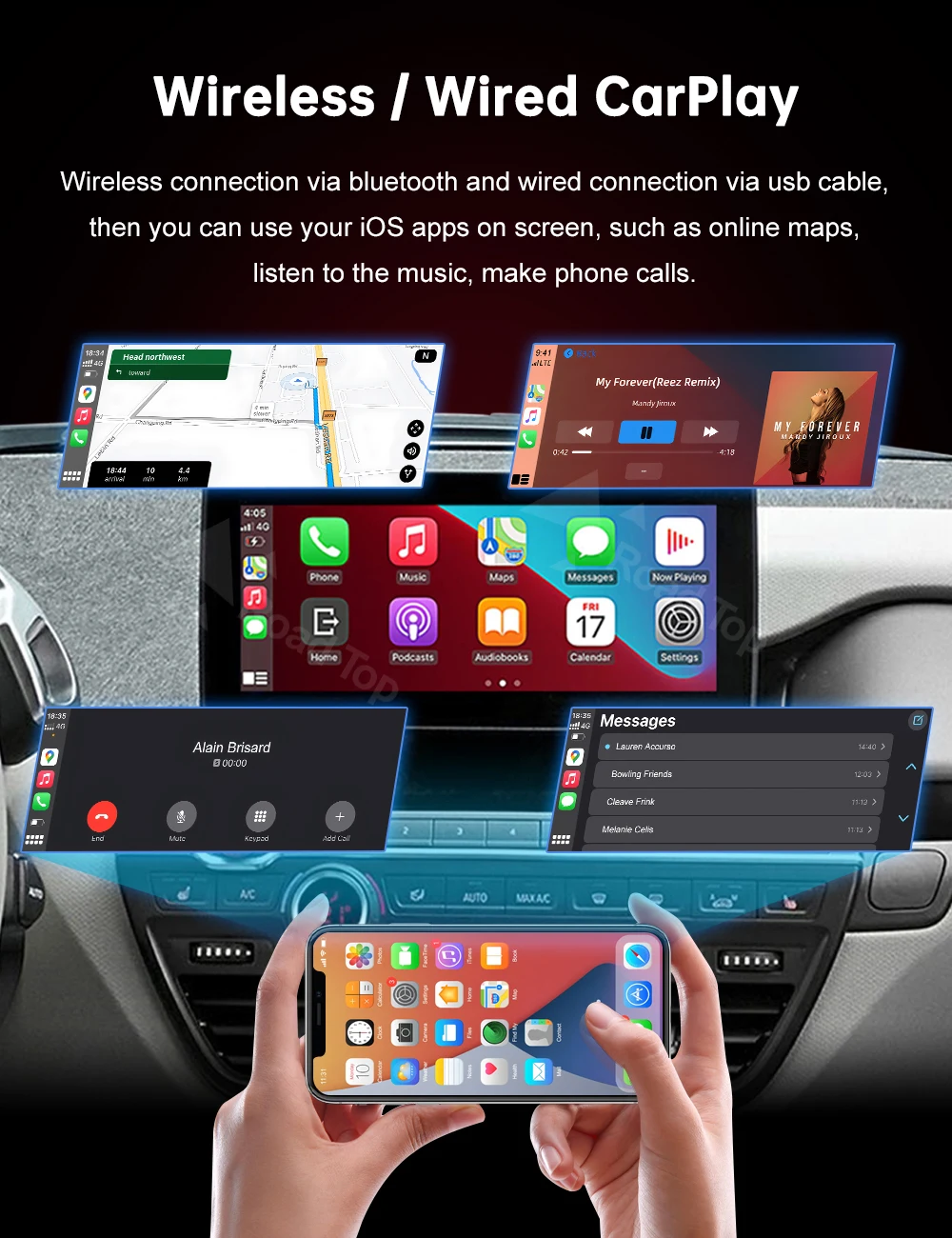RoadTop Wireless CarPlay for BMW i3 I01 NBT EVO 2013-2020 With GPS Android Auto Mirror Link AirPlay CarPlay Autolink Function