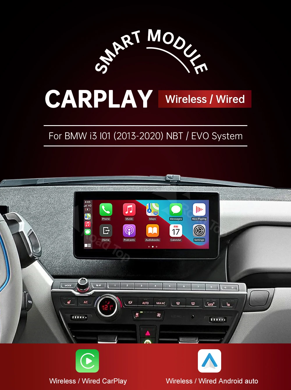 RoadTop Wireless CarPlay for BMW i3 I01 NBT EVO 2013-2020 With GPS Android Auto Mirror Link AirPlay CarPlay Autolink Function