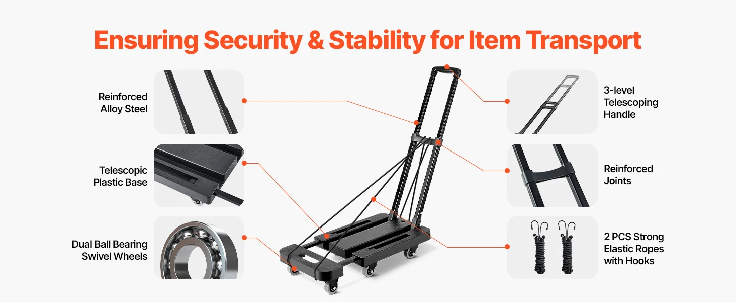 SucceBuy 500LBS Folding Hand Truck Collapsible Utility Dolly with Expandable Base & Wheels Platform Cart for Box Luggage Moving