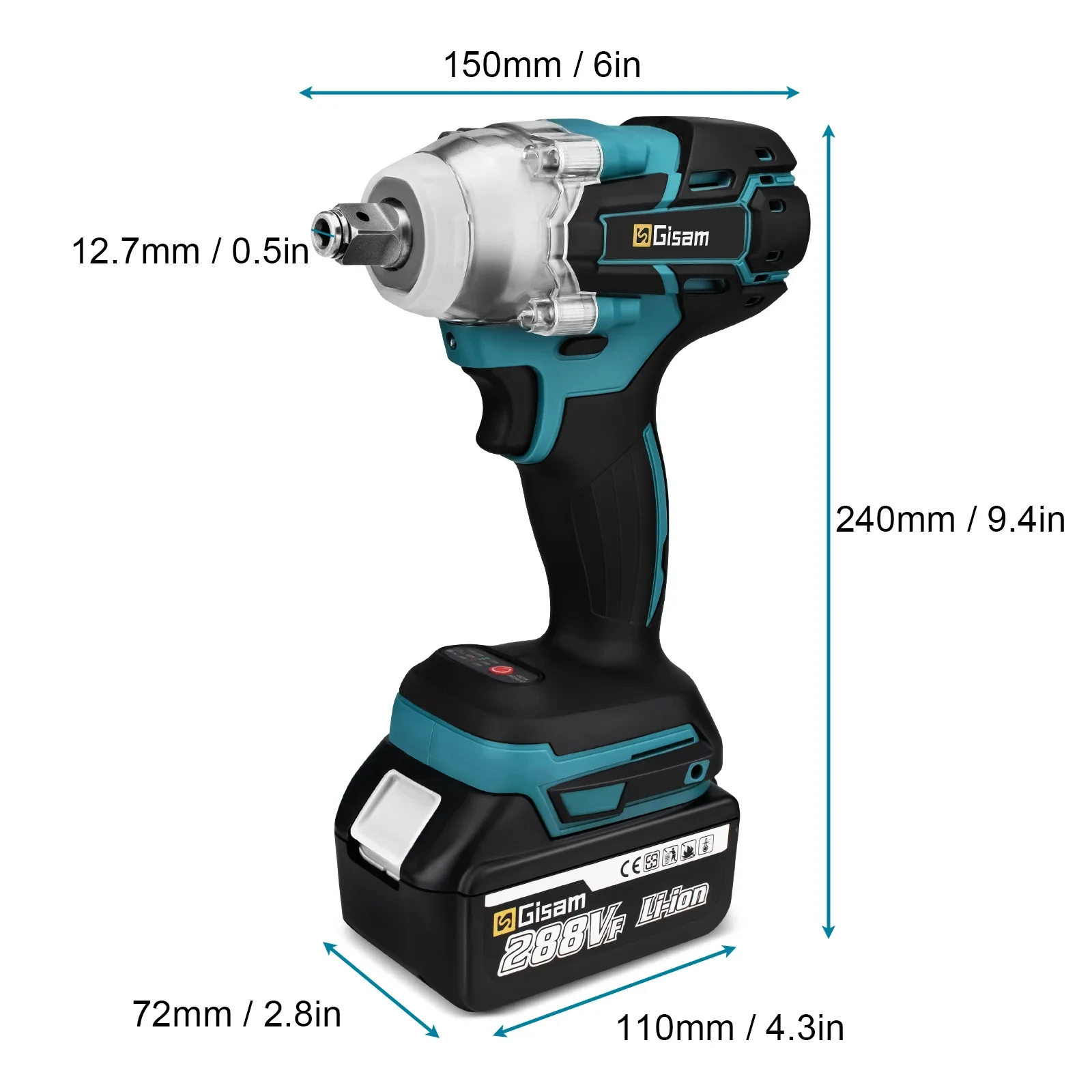 Gisam 520n.M Brushless Electric Impact Wrench 1/2 In Li-on Battery for Automotive Repair Power Tools for Makita 18V Battery Pins