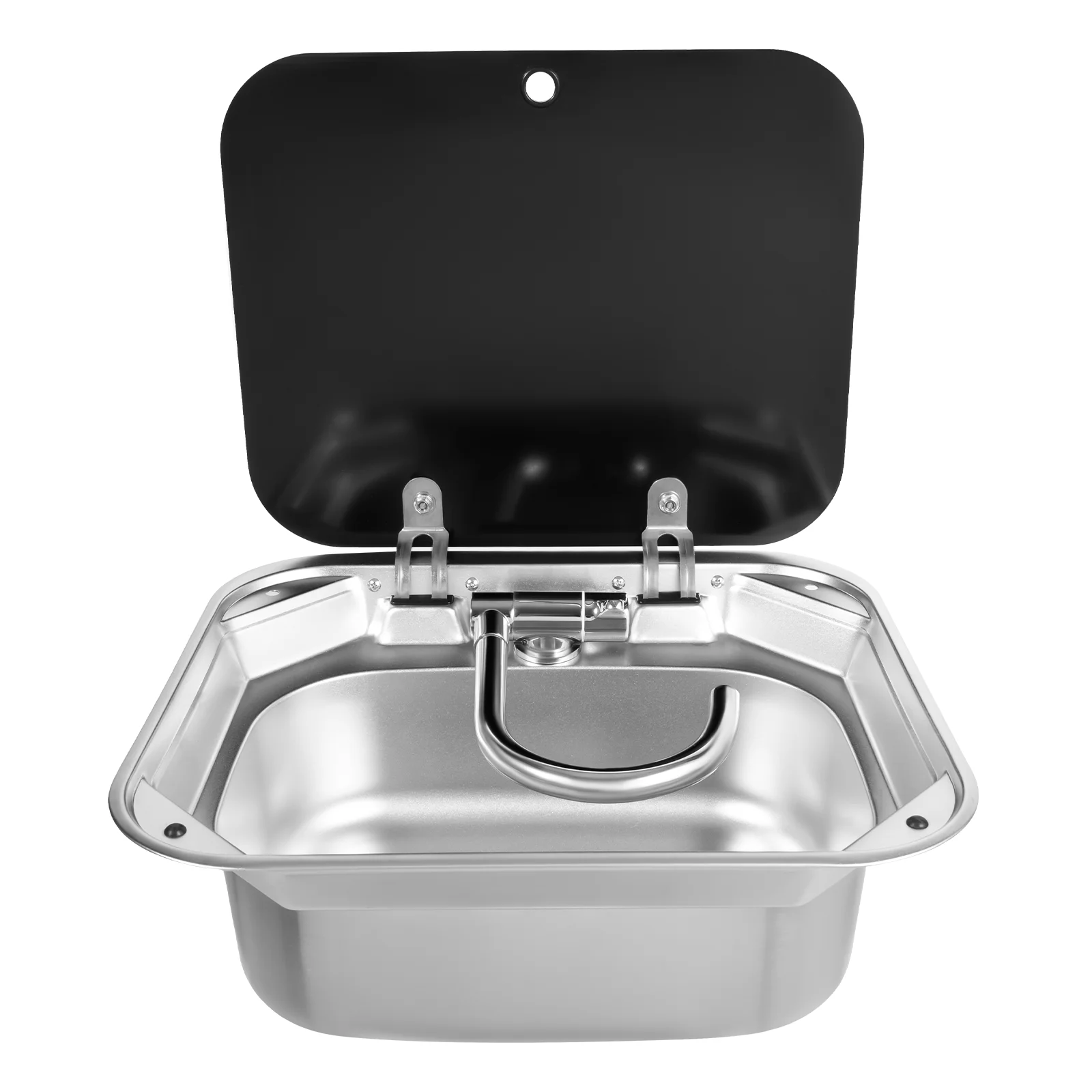 16.7x14.7 Inch Hand Wash Basin Stainless Steel RV Sink with Folded Faucet Tempered Glass Lid van Camper Trailer Accessories