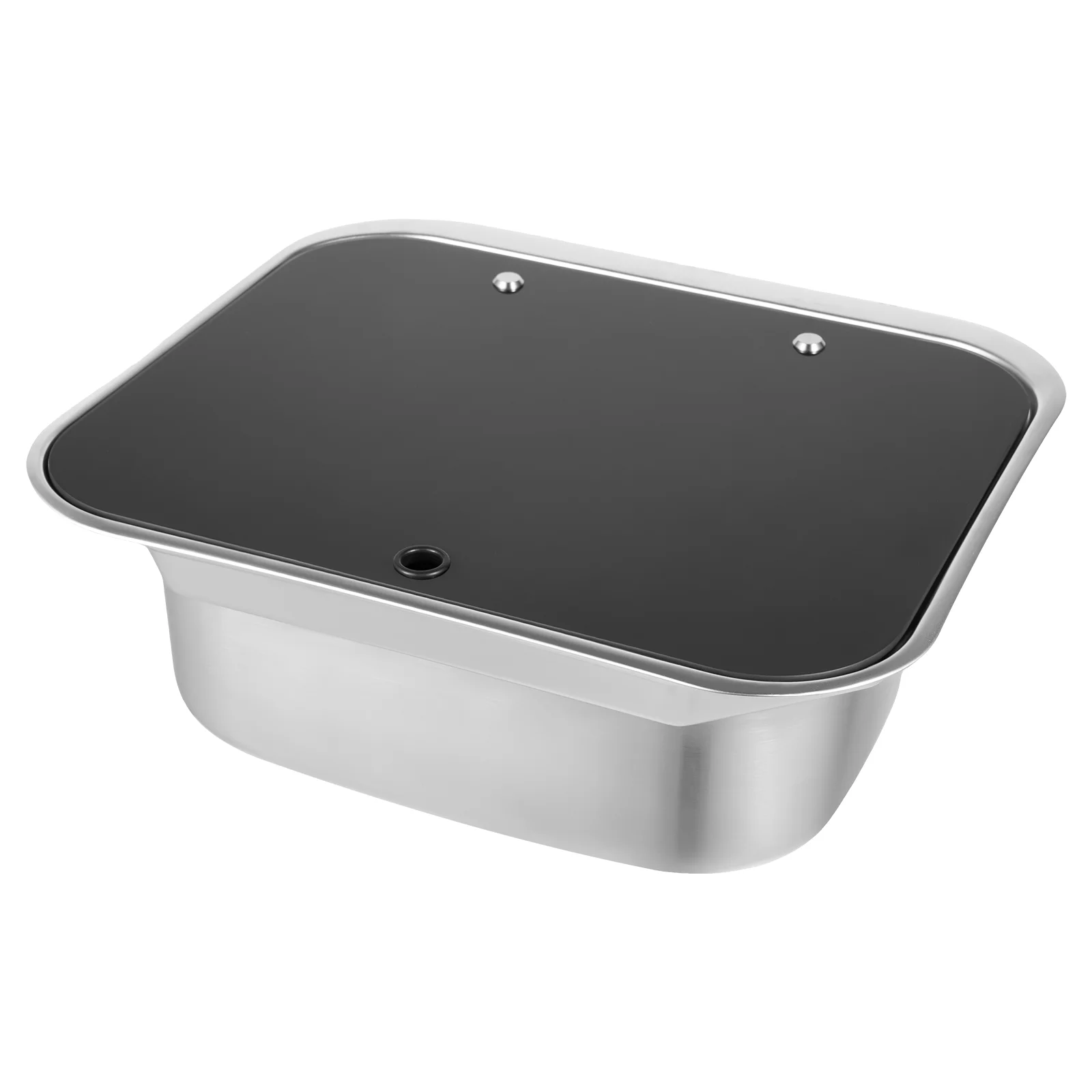 16.7x14.7 Inch Hand Wash Basin Stainless Steel RV Sink with Folded Faucet Tempered Glass Lid van Camper Trailer Accessories