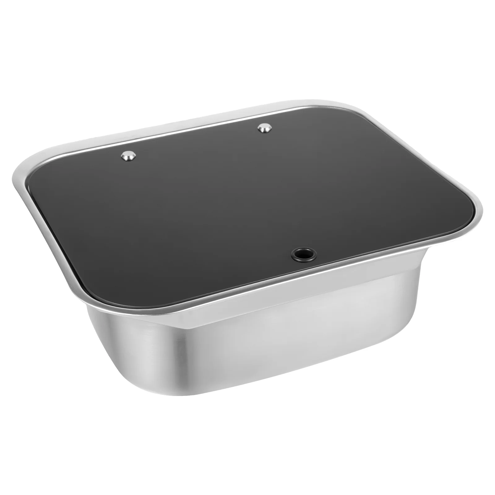 16.7x14.7 Inch Hand Wash Basin Stainless Steel RV Sink with Folded Faucet Tempered Glass Lid van Camper Trailer Accessories