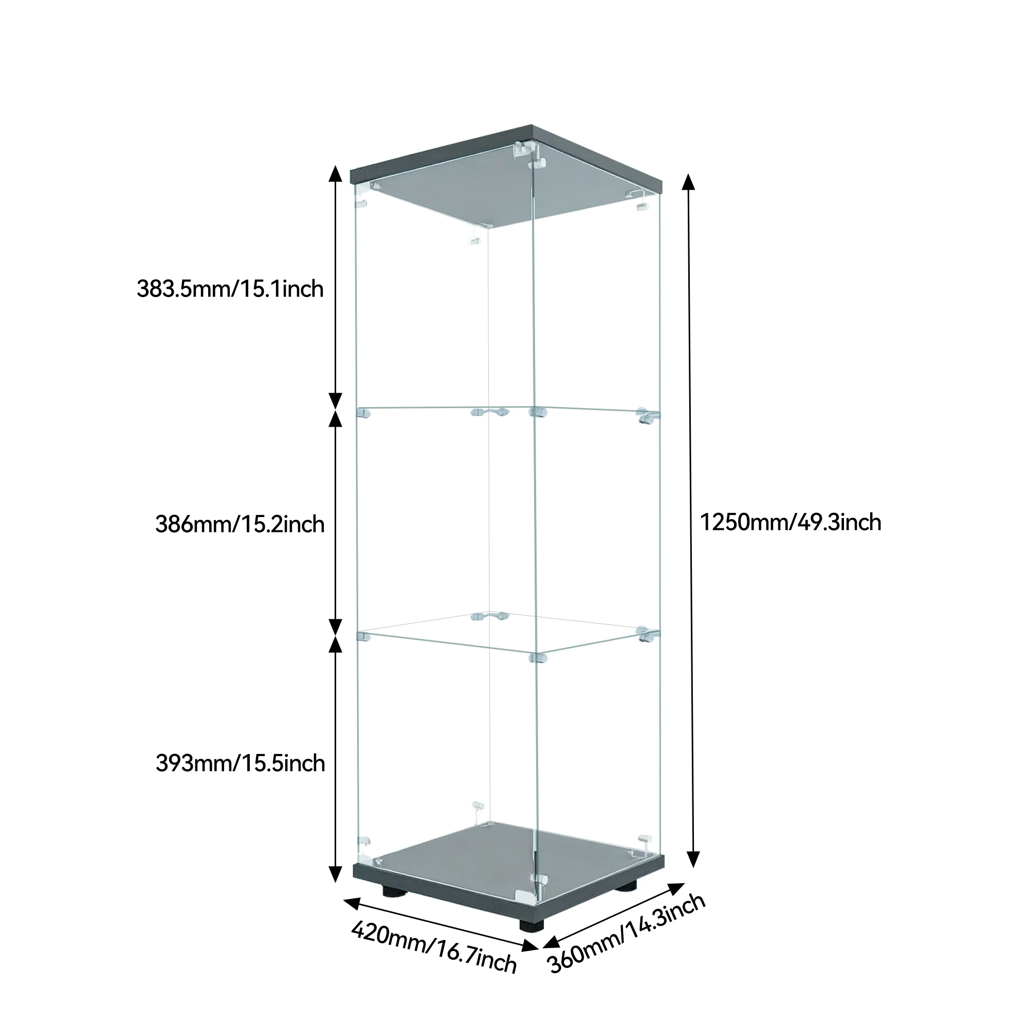 Lazyspace Glass Display Cabinet 125x42x36cm, Modern Glass Wooden Display Cabinet with 3 Shelves for Collectibles, Books, Wine