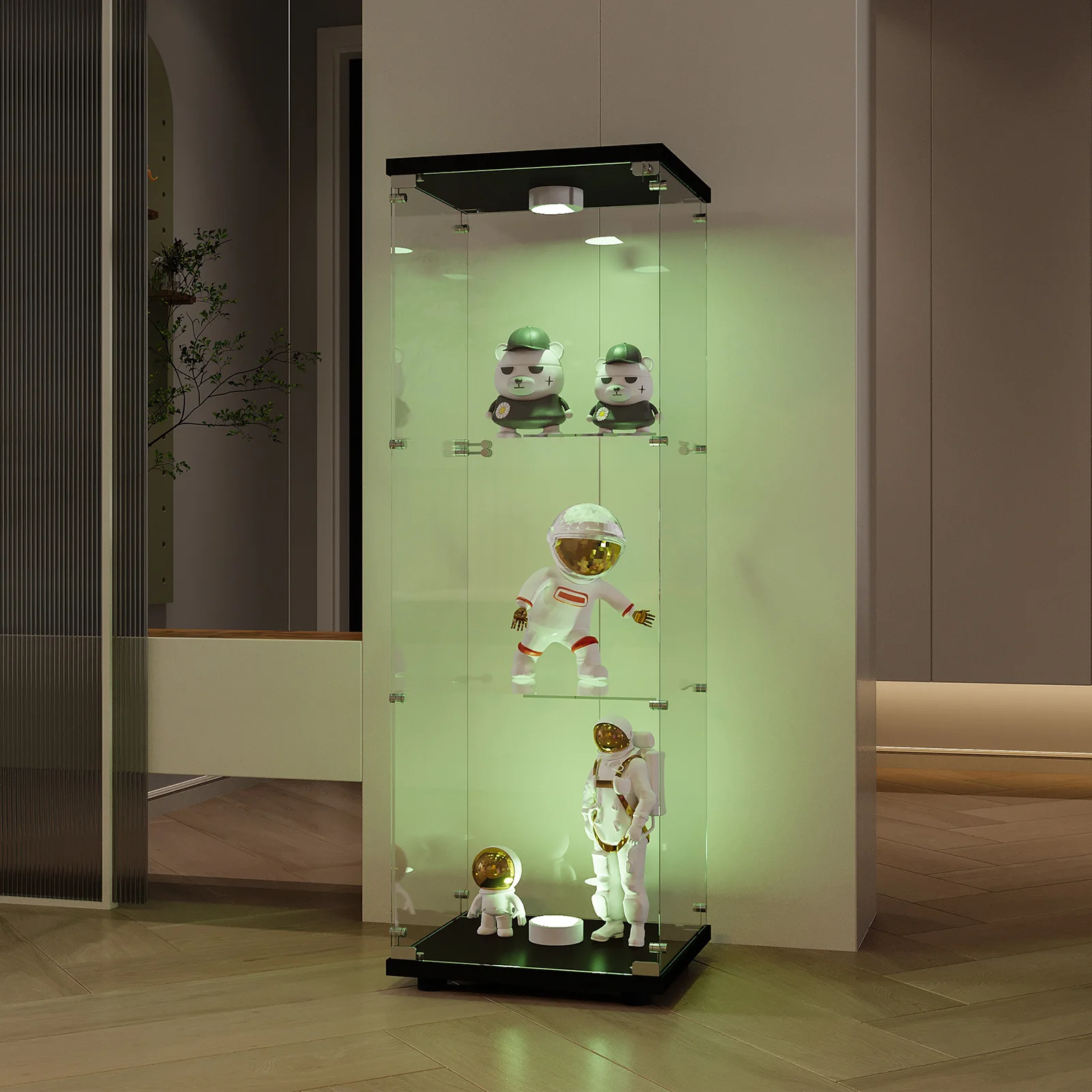 Lazyspace Glass Display Cabinet 125x42x36cm, Modern Glass Wooden Display Cabinet with 3 Shelves for Collectibles, Books, Wine