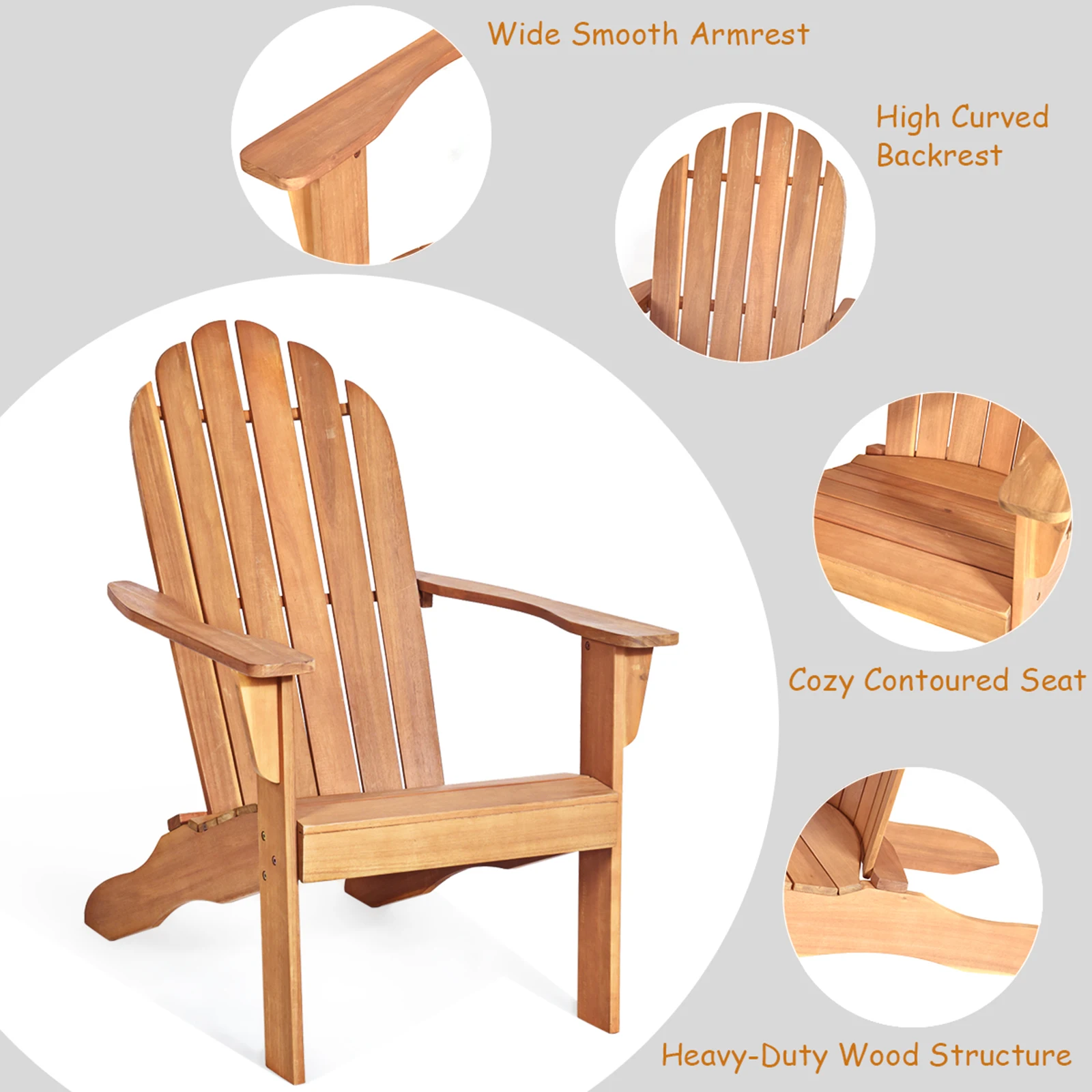 Adirondack Chair, Garden Chair Made of Acacia Wood, Garden Chair, Adirondack Chair for Garden, Patio (Natural)
