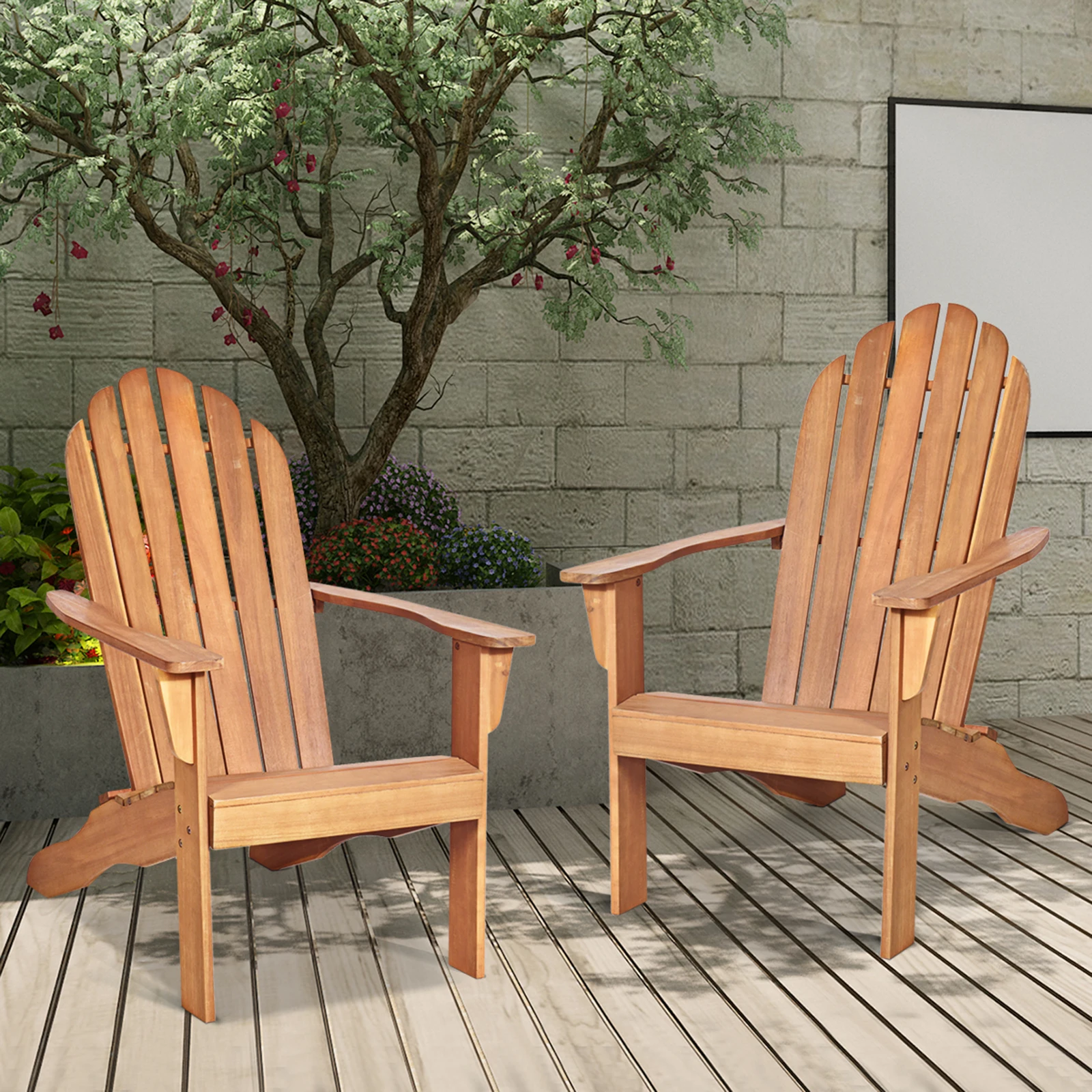 Adirondack Chair, Garden Chair Made of Acacia Wood, Garden Chair, Adirondack Chair for Garden, Patio (Natural)