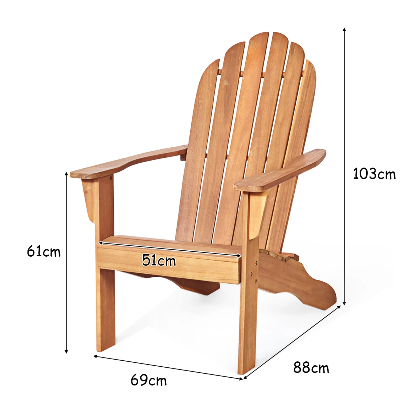 Adirondack Chair, Garden Chair Made of Acacia Wood, Garden Chair, Adirondack Chair for Garden, Patio (Natural)