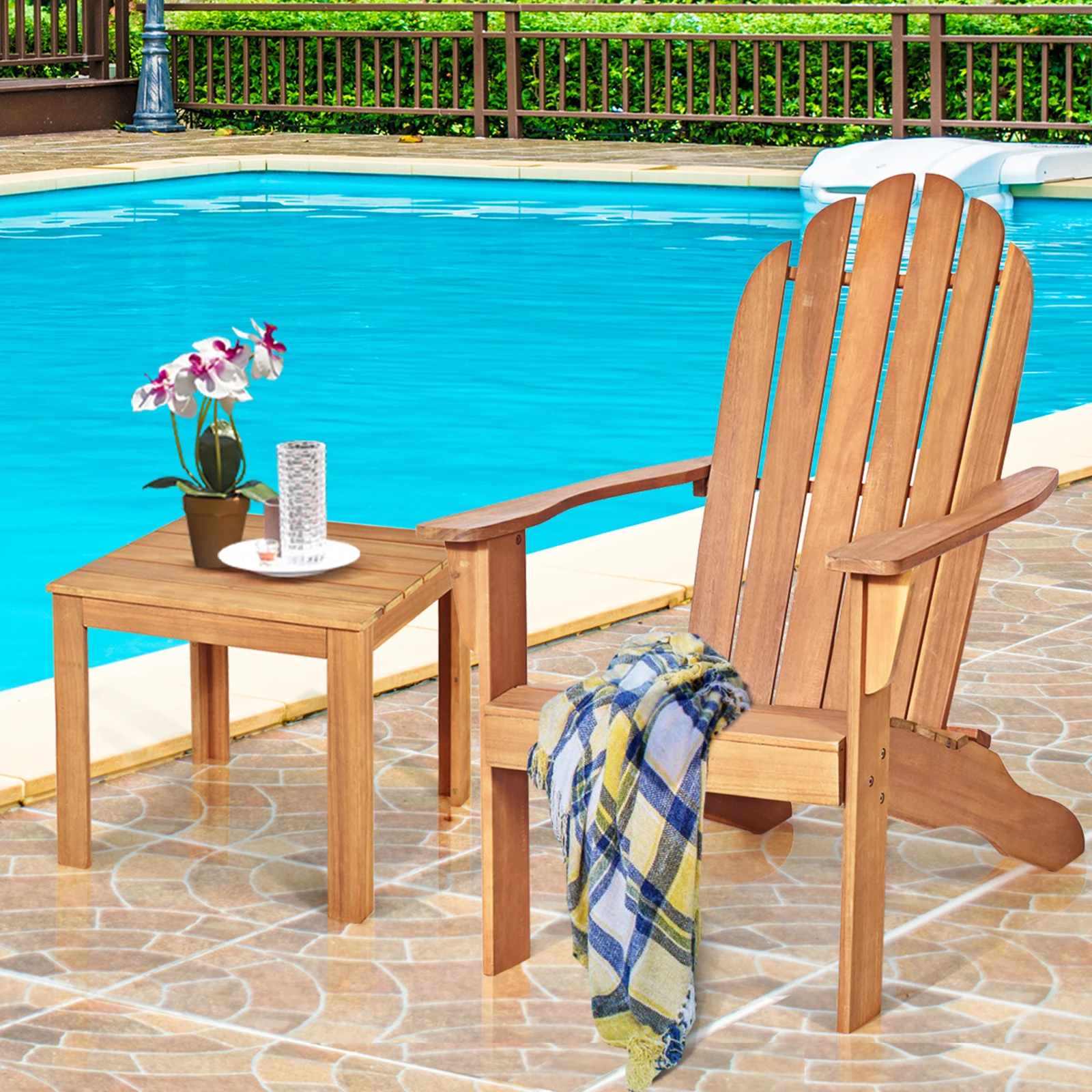 Adirondack Chair, Garden Chair Made of Acacia Wood, Garden Chair, Adirondack Chair for Garden, Patio (Natural)