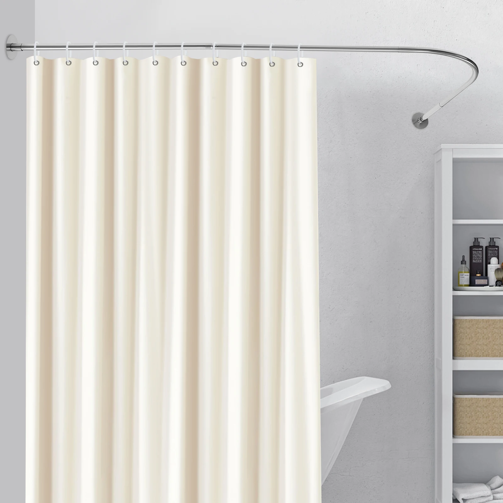 Shower Curtain Rail L Shape Adjustable Corner Bathtub Stainless Steel Telescopic Rod No Drilling
