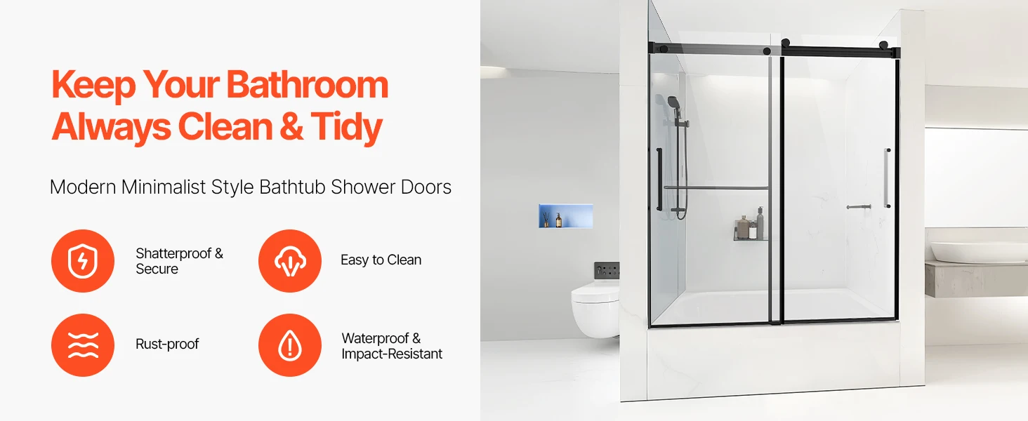 SucceBuy Frameless Sliding Bathtub Door 56-60in.Wx60 in.H Frameless Shower Glass Door Double Sliding Tub Door with 5/16 in Glass