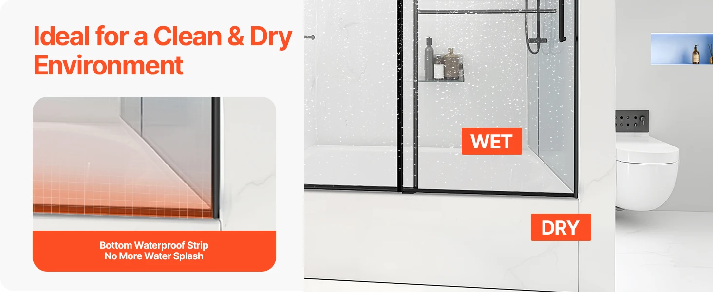SucceBuy Frameless Sliding Bathtub Door 56-60in.Wx60 in.H Frameless Shower Glass Door Double Sliding Tub Door with 5/16 in Glass