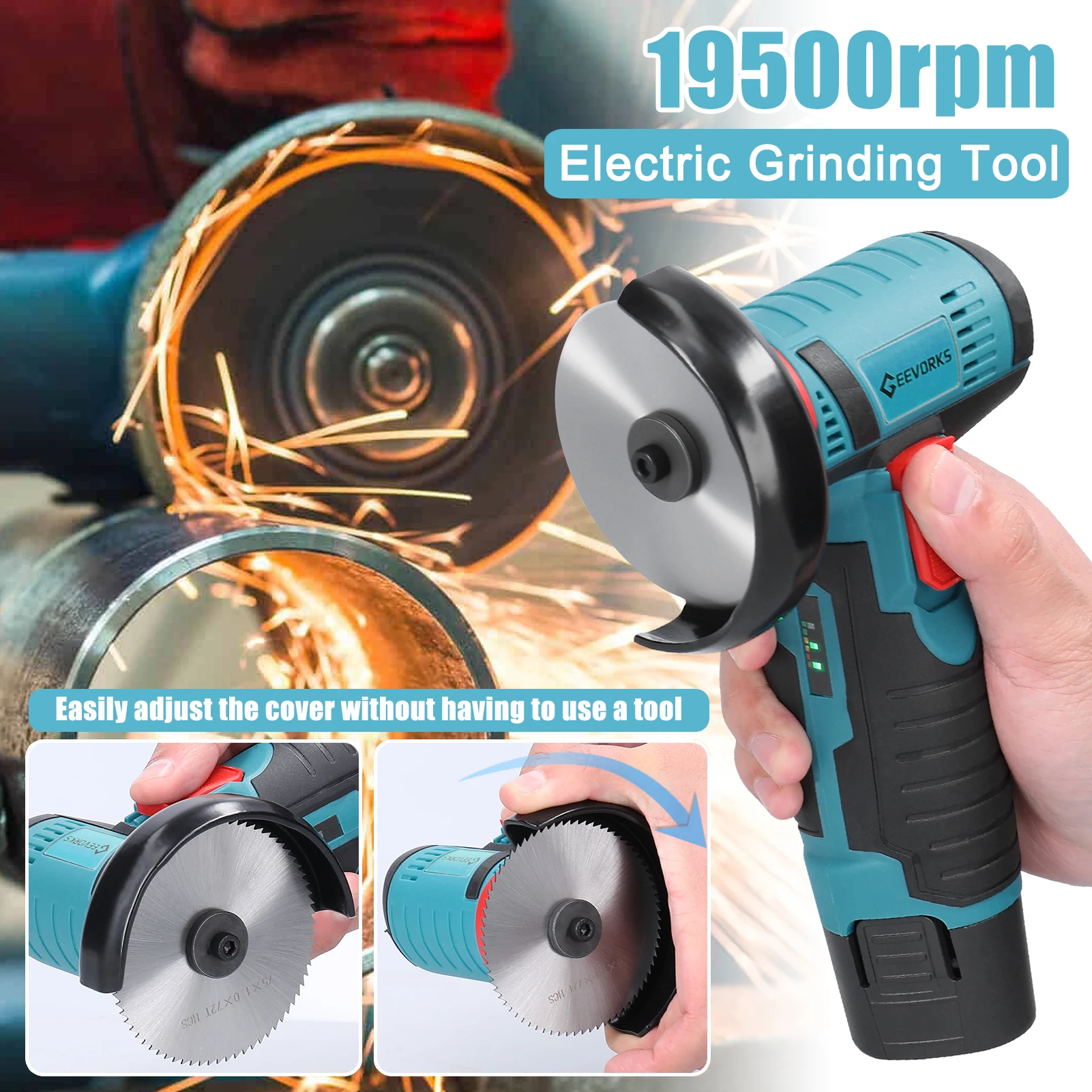 12 V 19500rpm Electric Grinding Tool Multifunctional Angle Grinder Handheld Cutter for Cutting Polishing Ceramic Tile Wood Stone