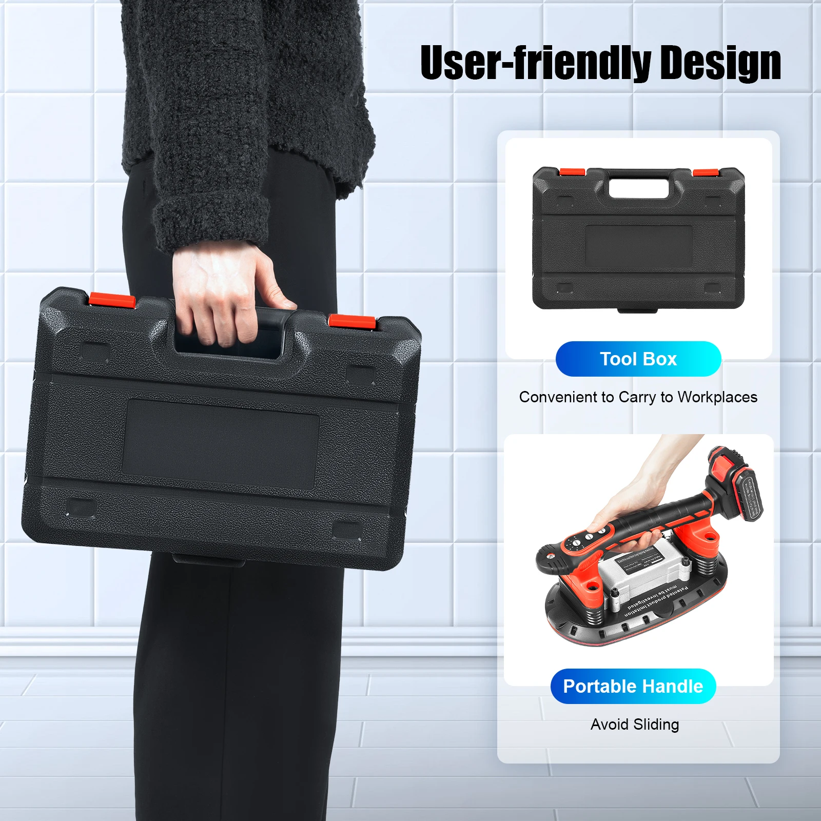 Handheld Tile Installation Tool with One Suction Cup Vibrator Slip-proof 6 Speeds Handheld Tiling Leveling Laying Vibration Machine