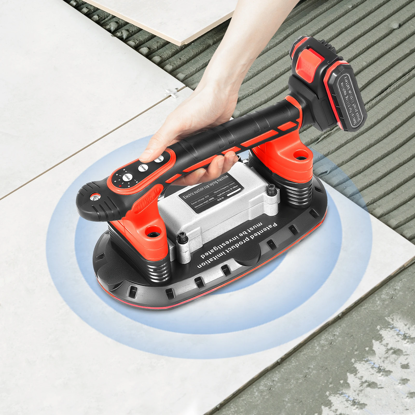 Handheld Tile Installation Tool with One Suction Cup Vibrator Slip-proof 6 Speeds Handheld Tiling Leveling Laying Vibration Machine