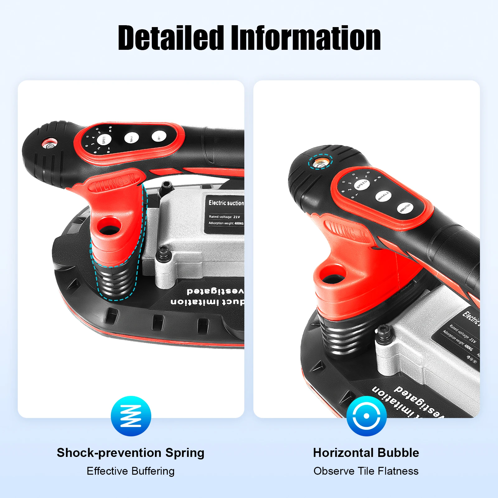 Handheld Tile Installation Tool with One Suction Cup Vibrator Slip-proof 6 Speeds Handheld Tiling Leveling Laying Vibration Machine