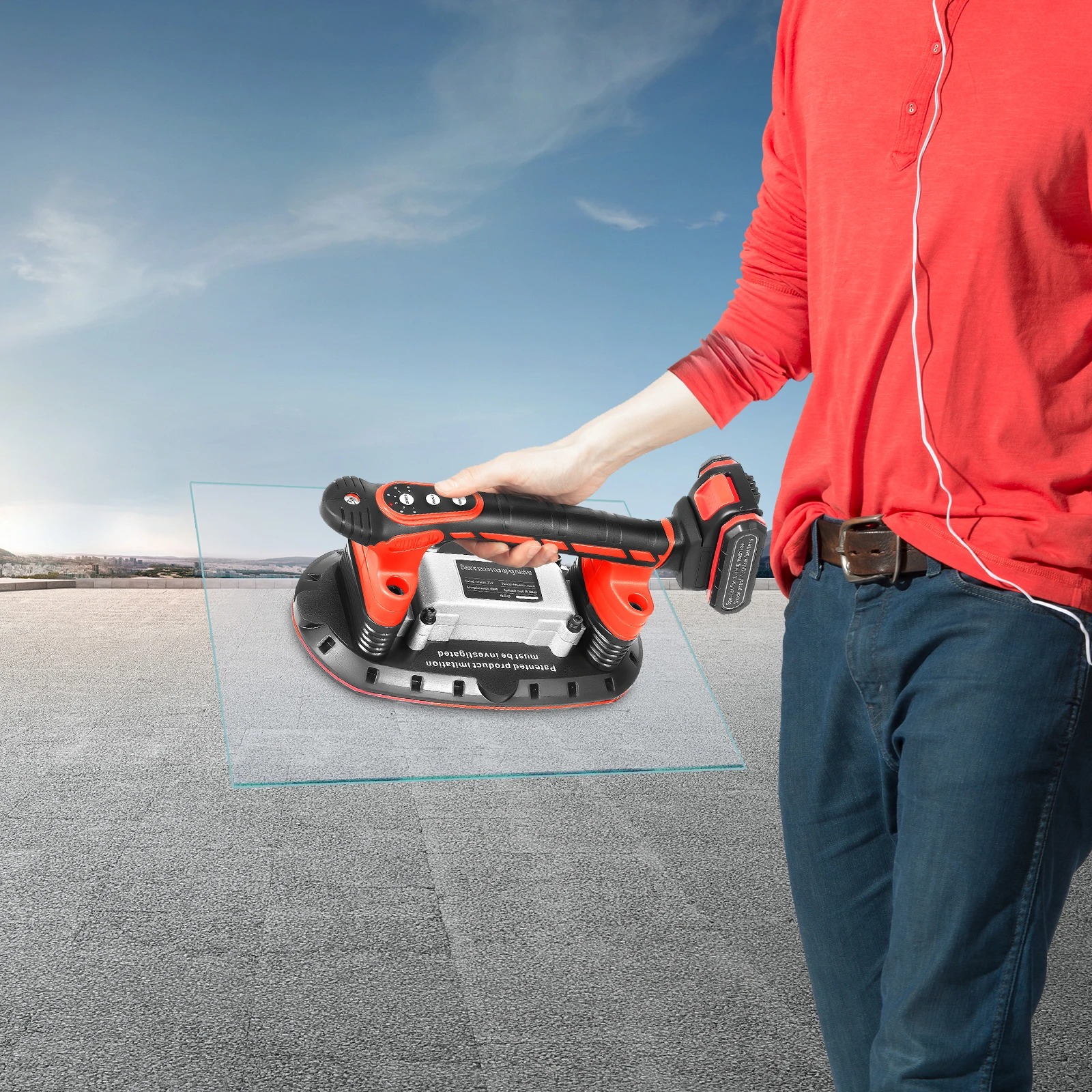 Handheld Tile Installation Tool with One Suction Cup Vibrator Slip-proof 6 Speeds Handheld Tiling Leveling Laying Vibration Machine