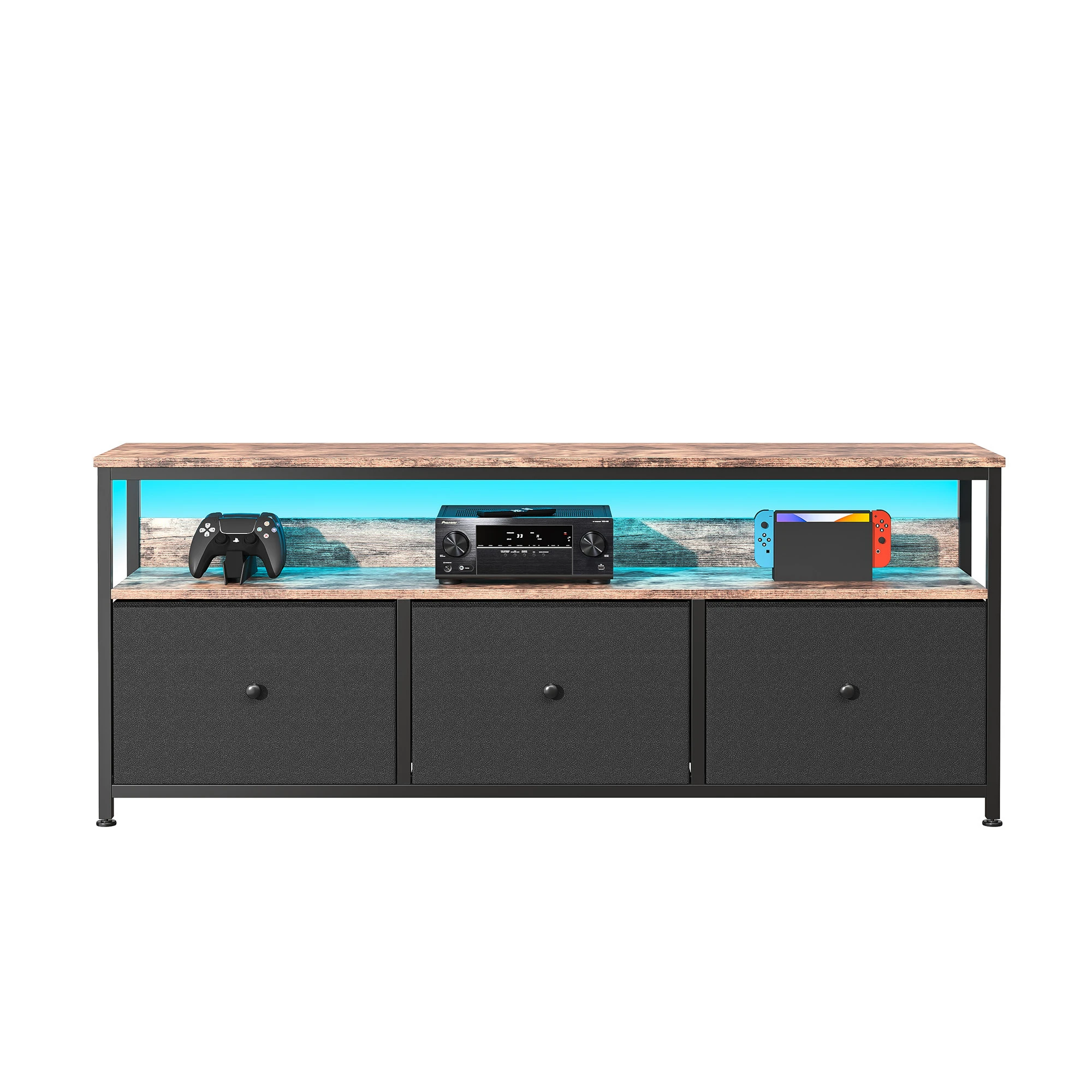 Comanlai TV Cabinet With LED Lighting,Chest of Drawers Made of Fabric,Retro Low Storage Cabinet,Multipurpose for Living Room