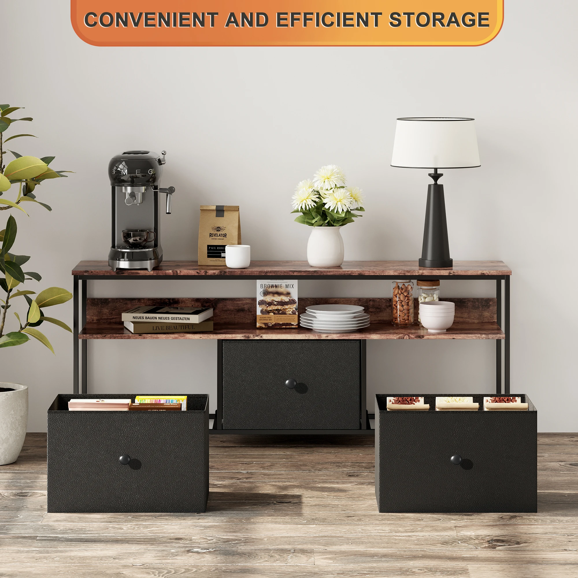 Comanlai TV Cabinet With LED Lighting,Chest of Drawers Made of Fabric,Retro Low Storage Cabinet,Multipurpose for Living Room