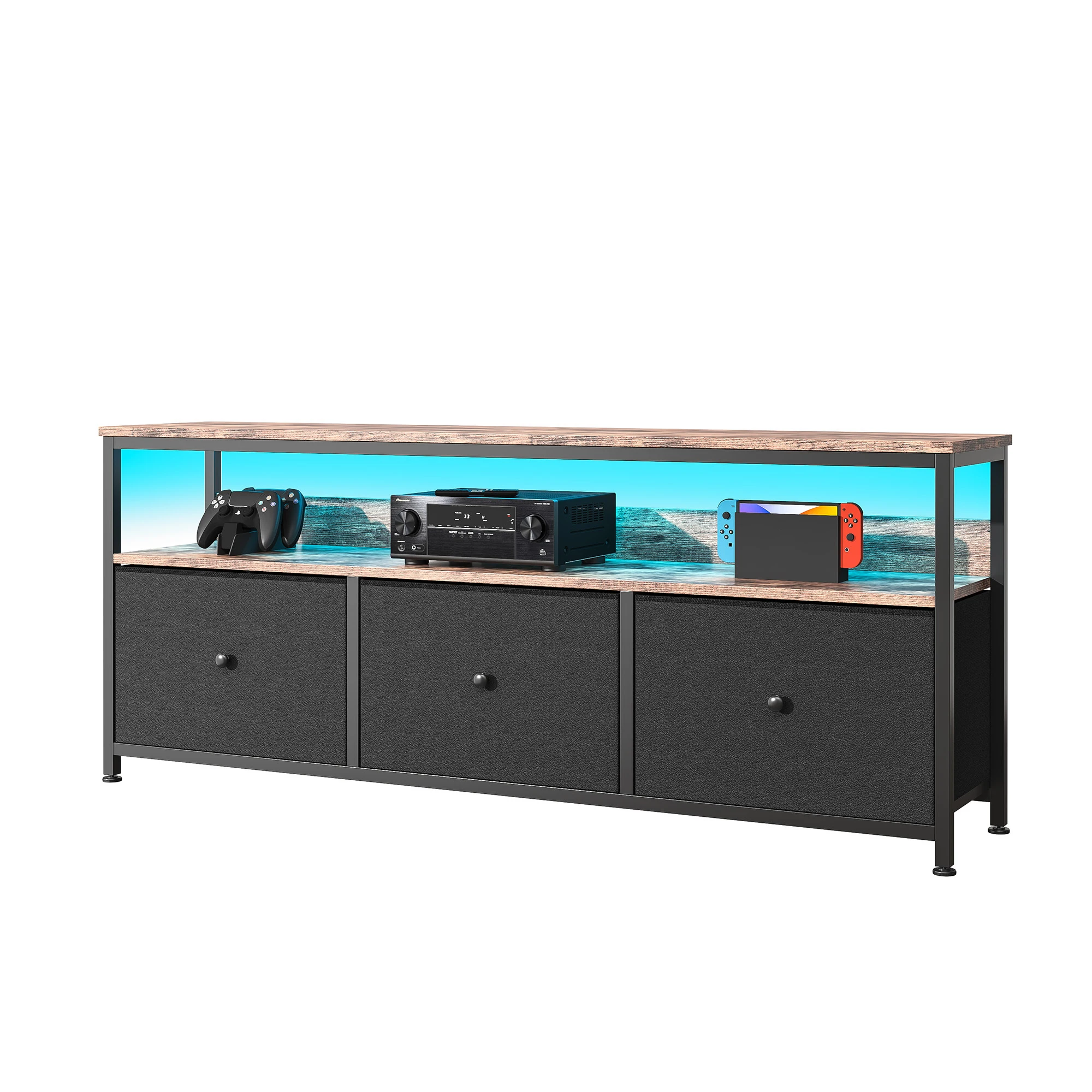 Comanlai TV Cabinet With LED Lighting,Chest of Drawers Made of Fabric,Retro Low Storage Cabinet,Multipurpose for Living Room