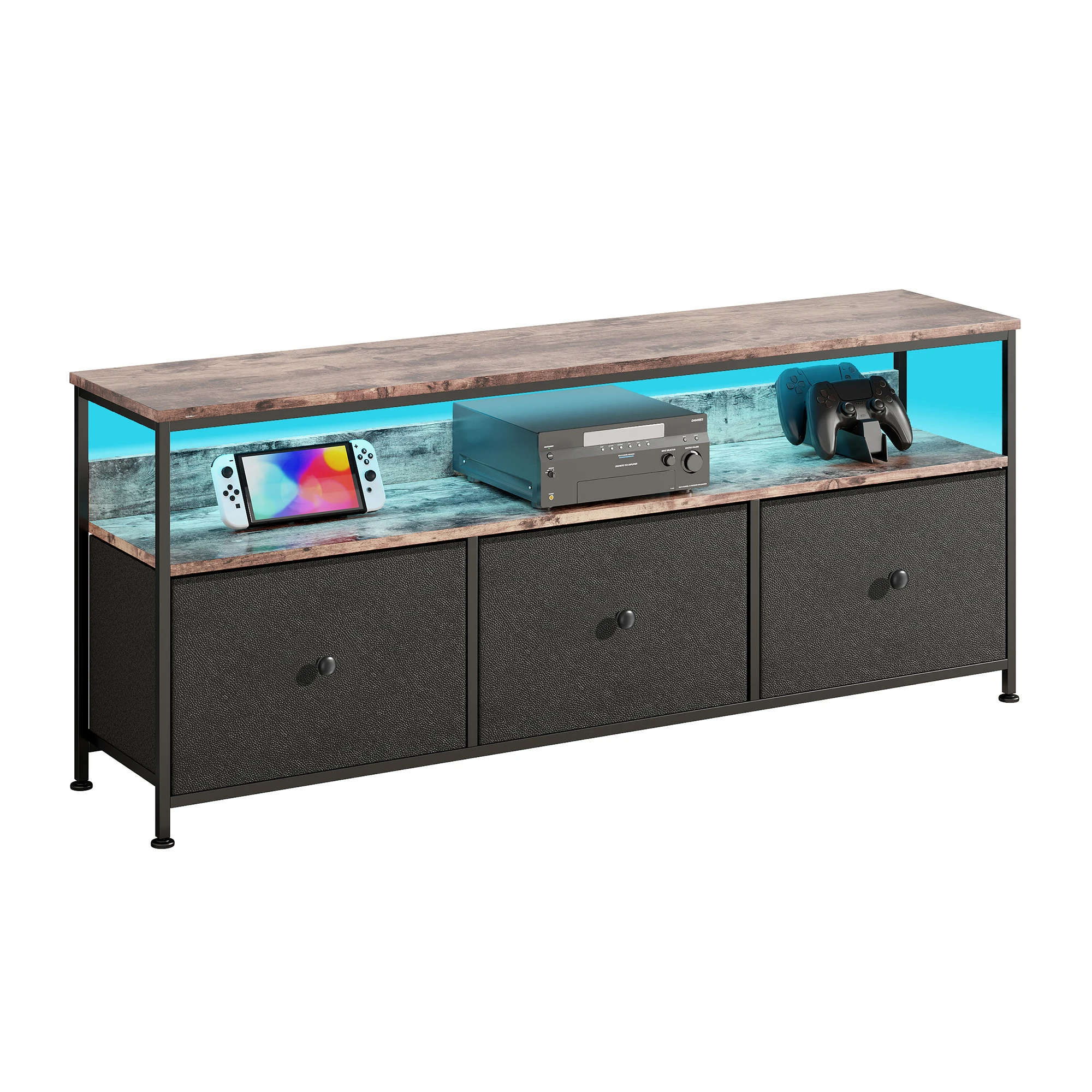 Comanlai TV Cabinet With LED Lighting,Chest of Drawers Made of Fabric,Retro Low Storage Cabinet,Multipurpose for Living Room