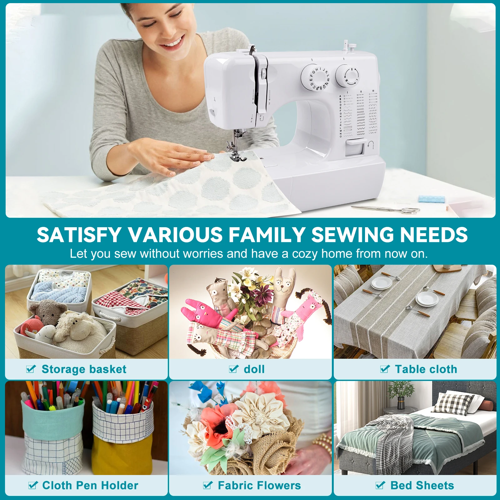 818 Mini Electric Sewing Machine Household 45 Stitches Sewing Machine with 42pcs Sewing Kit EU