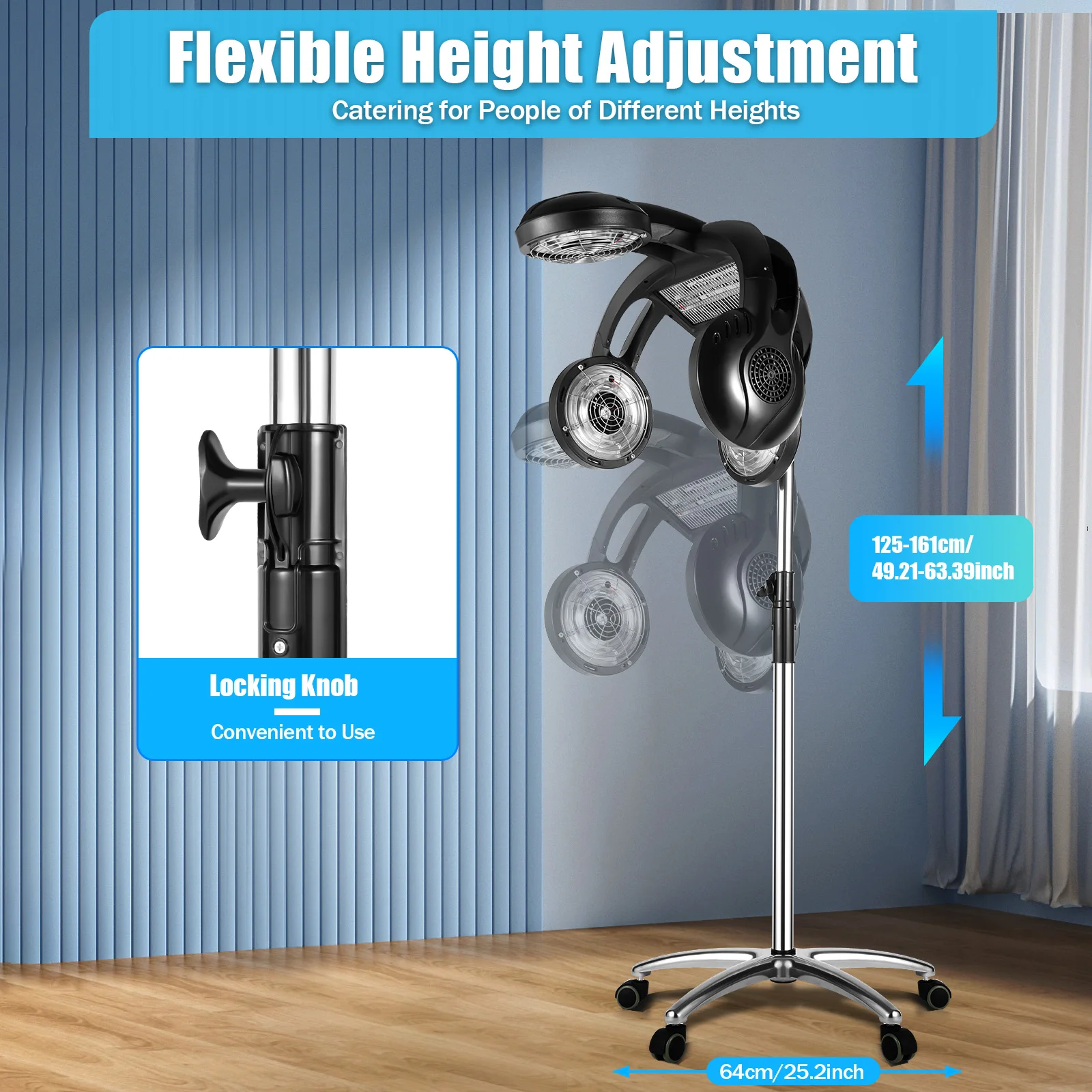 1400W Salon Infared Lamp Professional Standing Hair Hood Dryer Temp Perm Color Heater Processor Beauty Salon Barber Shop