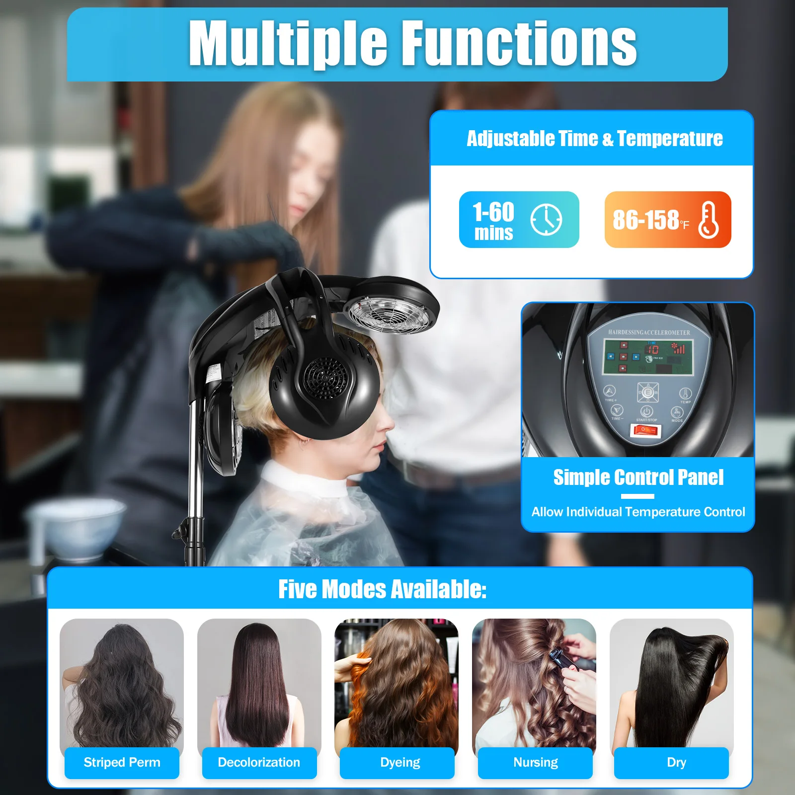 1400W Salon Infared Lamp Professional Standing Hair Hood Dryer Temp Perm Color Heater Processor Beauty Salon Barber Shop