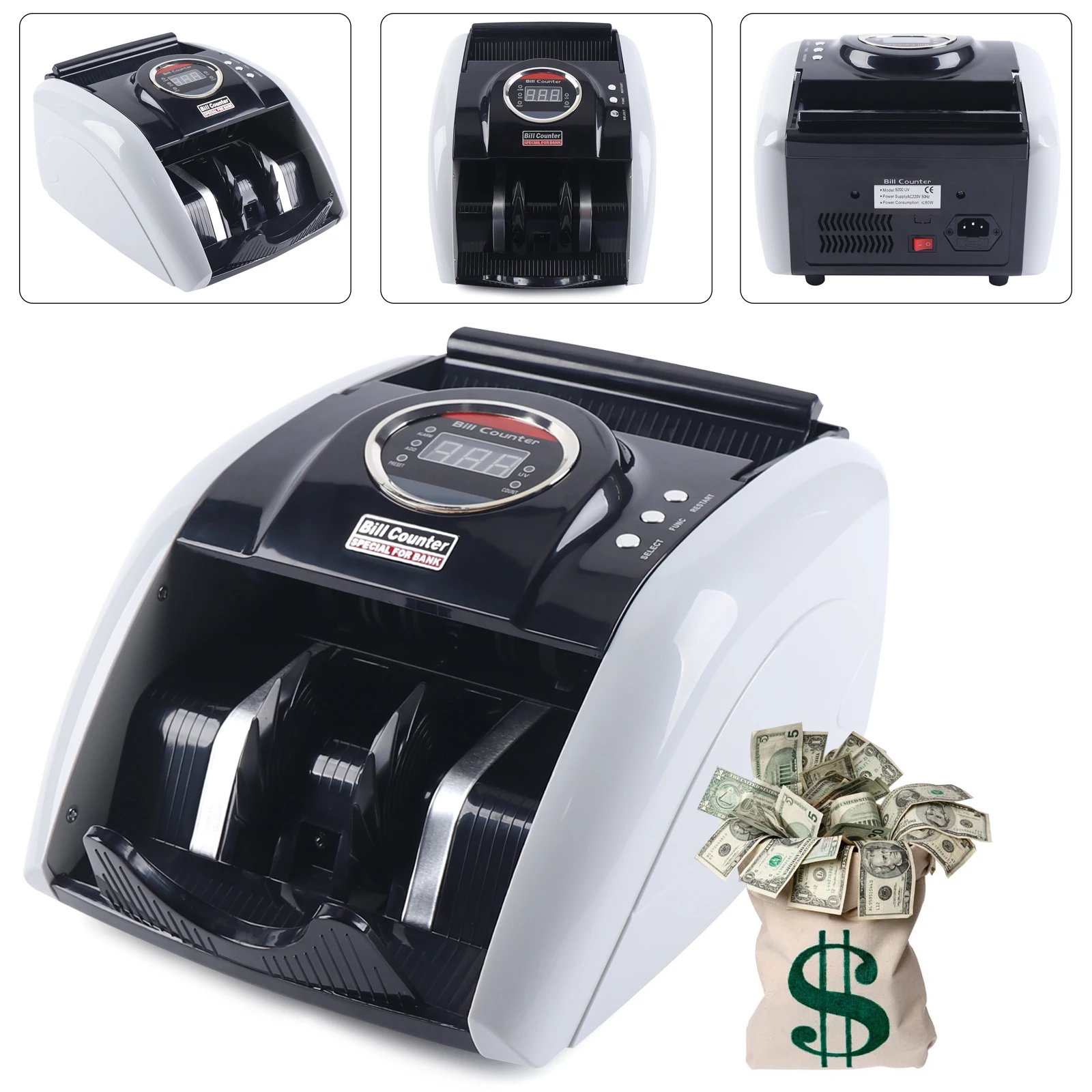 Portable Money Counter Machine, 900 Bills/Min Banknote Counter with UV Detection Counterfeit Bill Cash Currency Detection