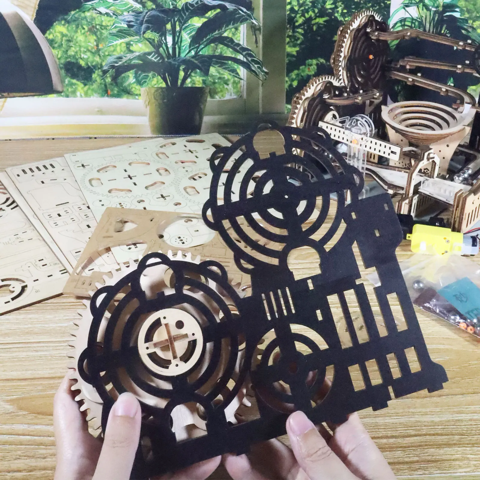 Electric 3D Wooden Puzzles Marble Run Model Kits Brain Teaser Puzzle DIY Handmade Christmas Gift