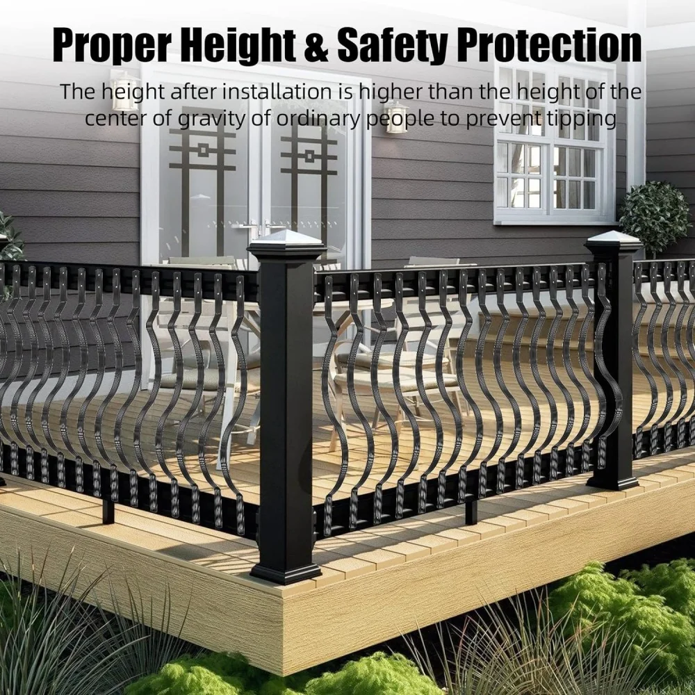 50pcs Aluminum Deck Balusters Flat Straight/Wave Arc Deck Baluster with Screws Baluster Deck Railings for Stairs Deck