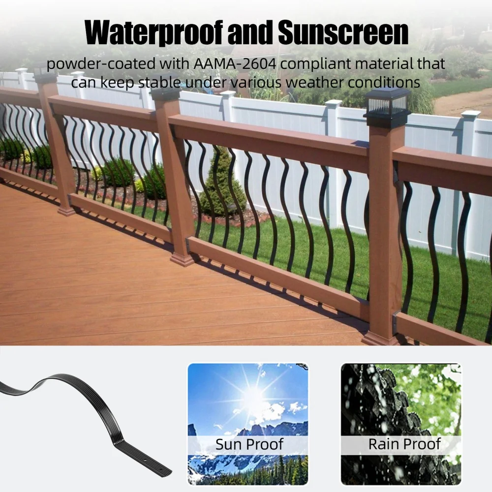 50pcs Aluminum Deck Balusters Flat Straight/Wave Arc Deck Baluster with Screws Baluster Deck Railings for Stairs Deck