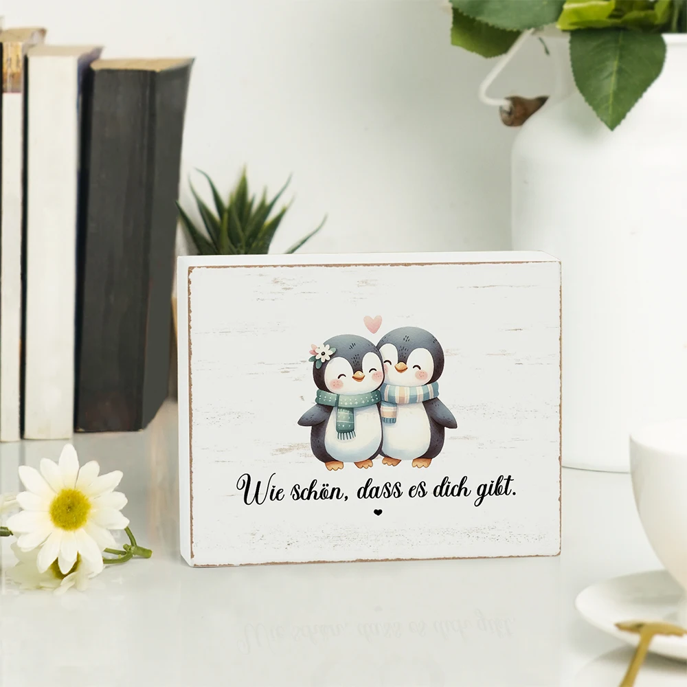 Putuo Decor German White Box Wooden Sign, Wie Schön, Dass Es Dich Gibt., Wood Plaque Desk Decor for Home Farmhouse Living Room