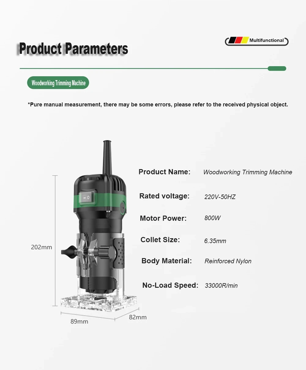 800W 6 Speed Electric Trimming Machine 33000rpm Woodworking Milling Engraving Hand Wood Edge Router Trimmer Home DIY Power Tools