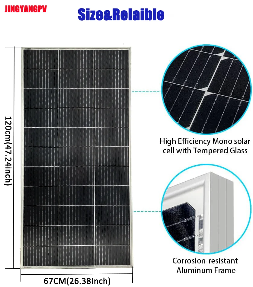 18V Photovoltaic Panel 140W 160W Rigid Glass Solar Panel Monocrystaillne Solar Cell For 12V/24V Battery Charger RV Boat Car Roof