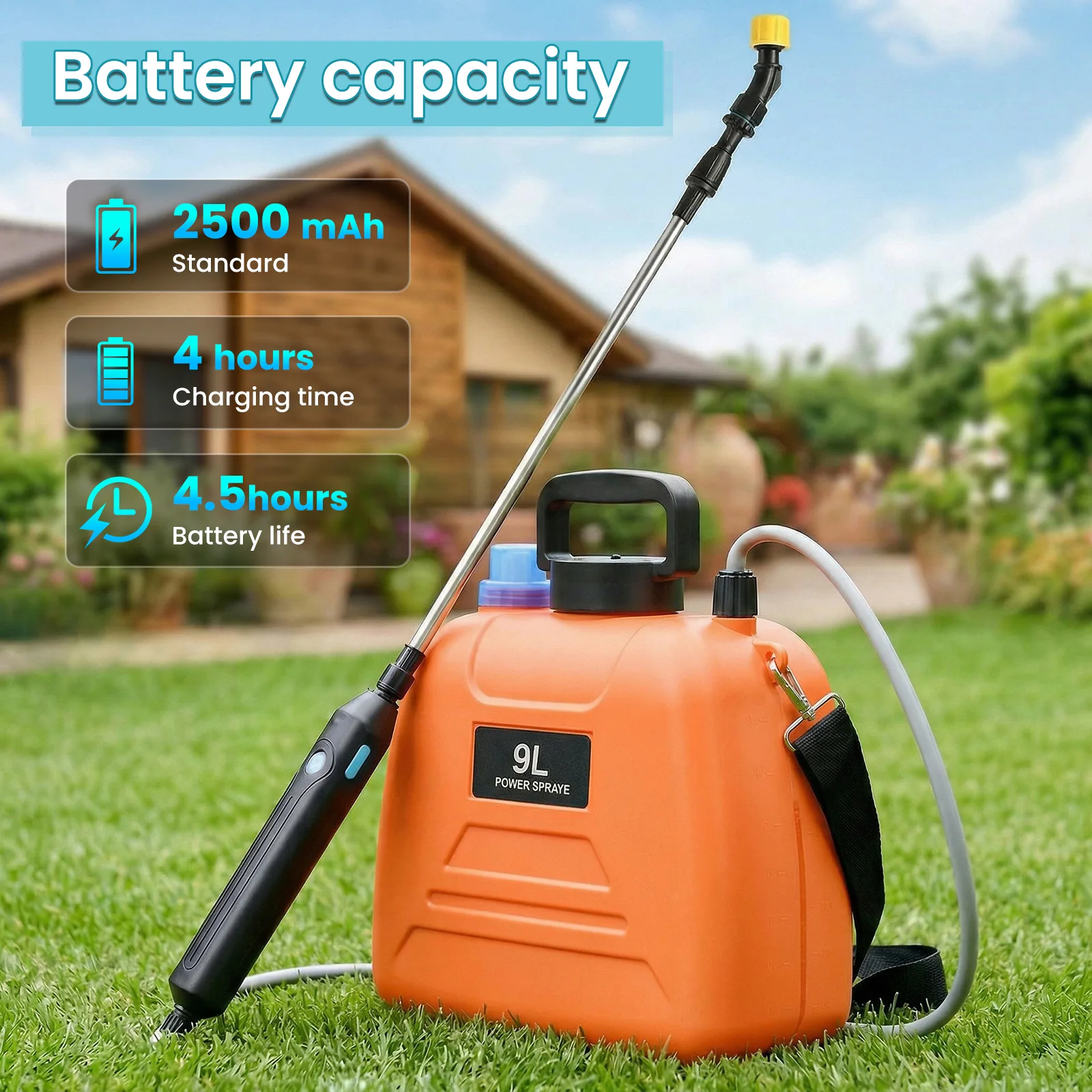 6.5L/8L/9L Automatic Electric Sprayer Garden Plant Sprayer Handheld Rechargeable Sprinkler Sprayer Atomization Shouldered Watering Can